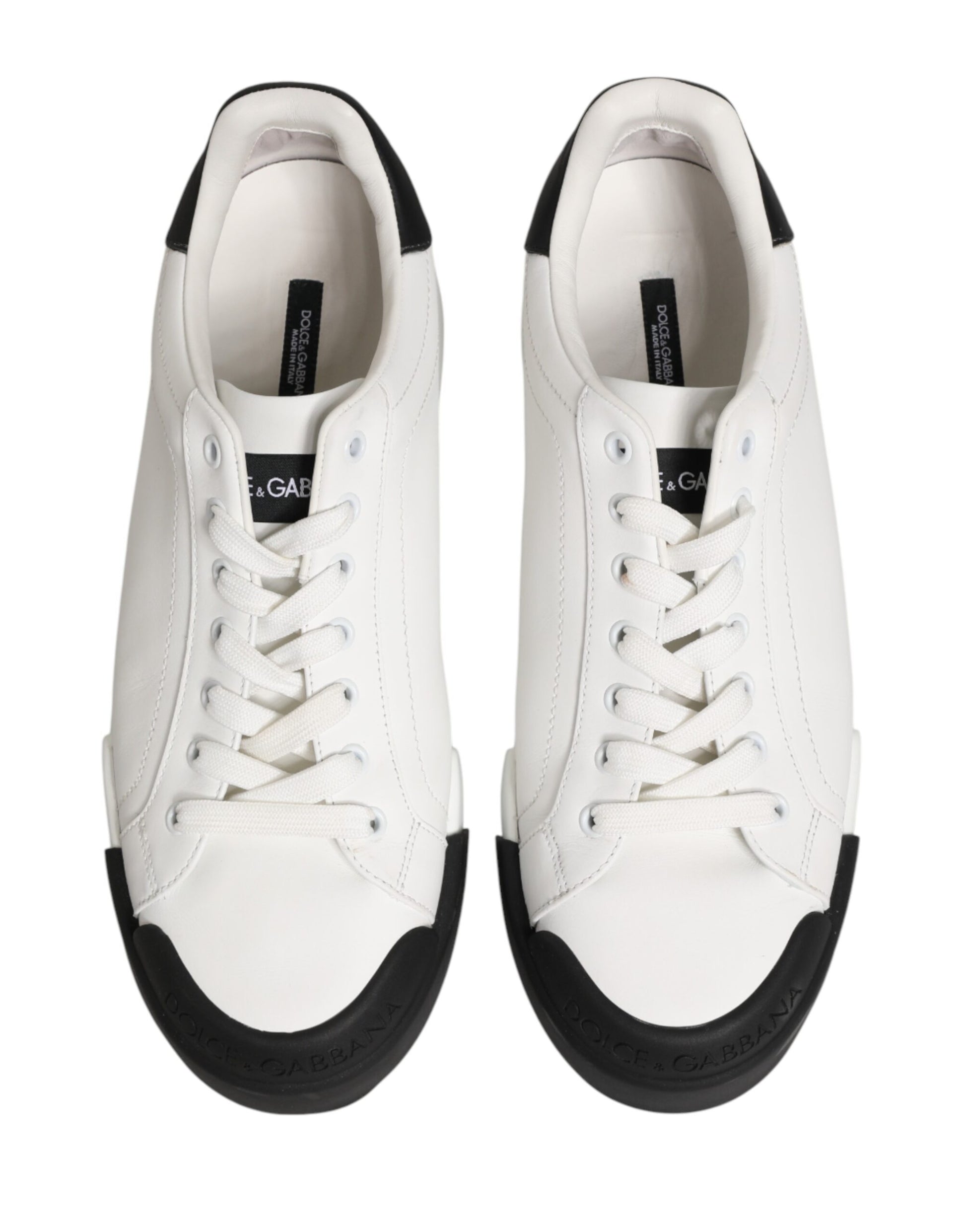 Dolce & Gabbana Black White Leather Low Top Sneakers Shoes