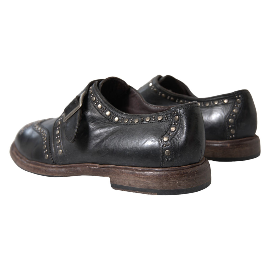 Dolce & Gabbana Black Leather Monk Strap Studded Dress Shoes