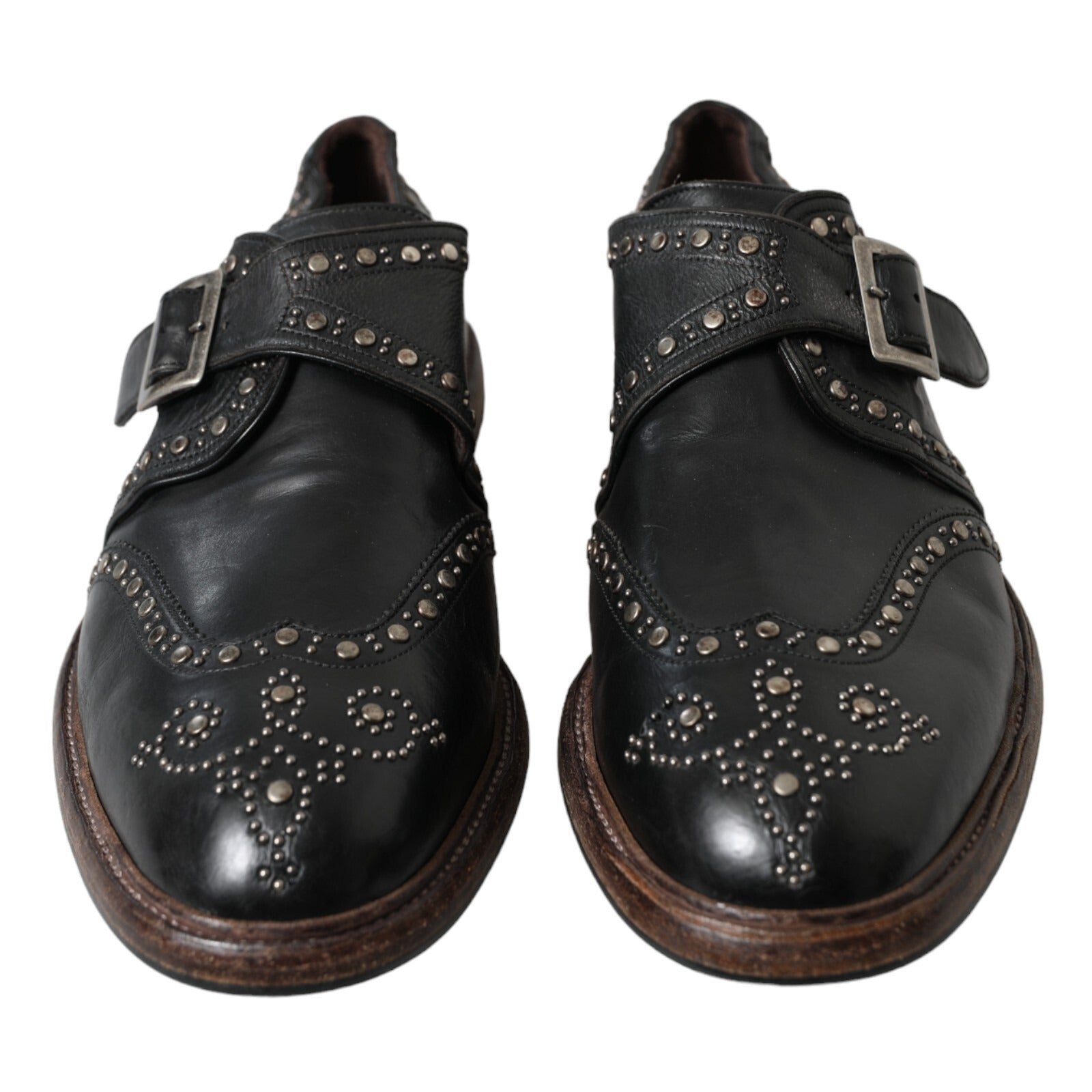 Dolce & Gabbana Black Leather Monk Strap Studded Dress Shoes | Regal Royce