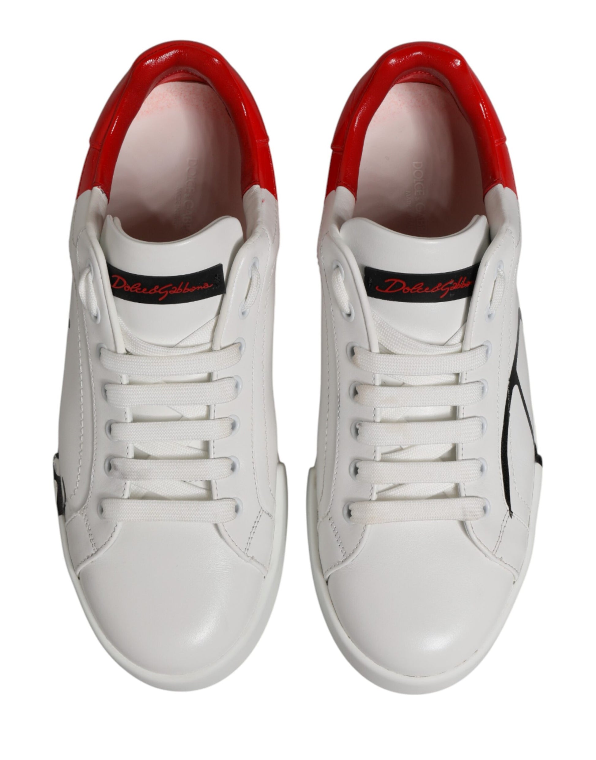 Dolce & Gabbana White Red Portofino Low Top Men Sneakers Shoes