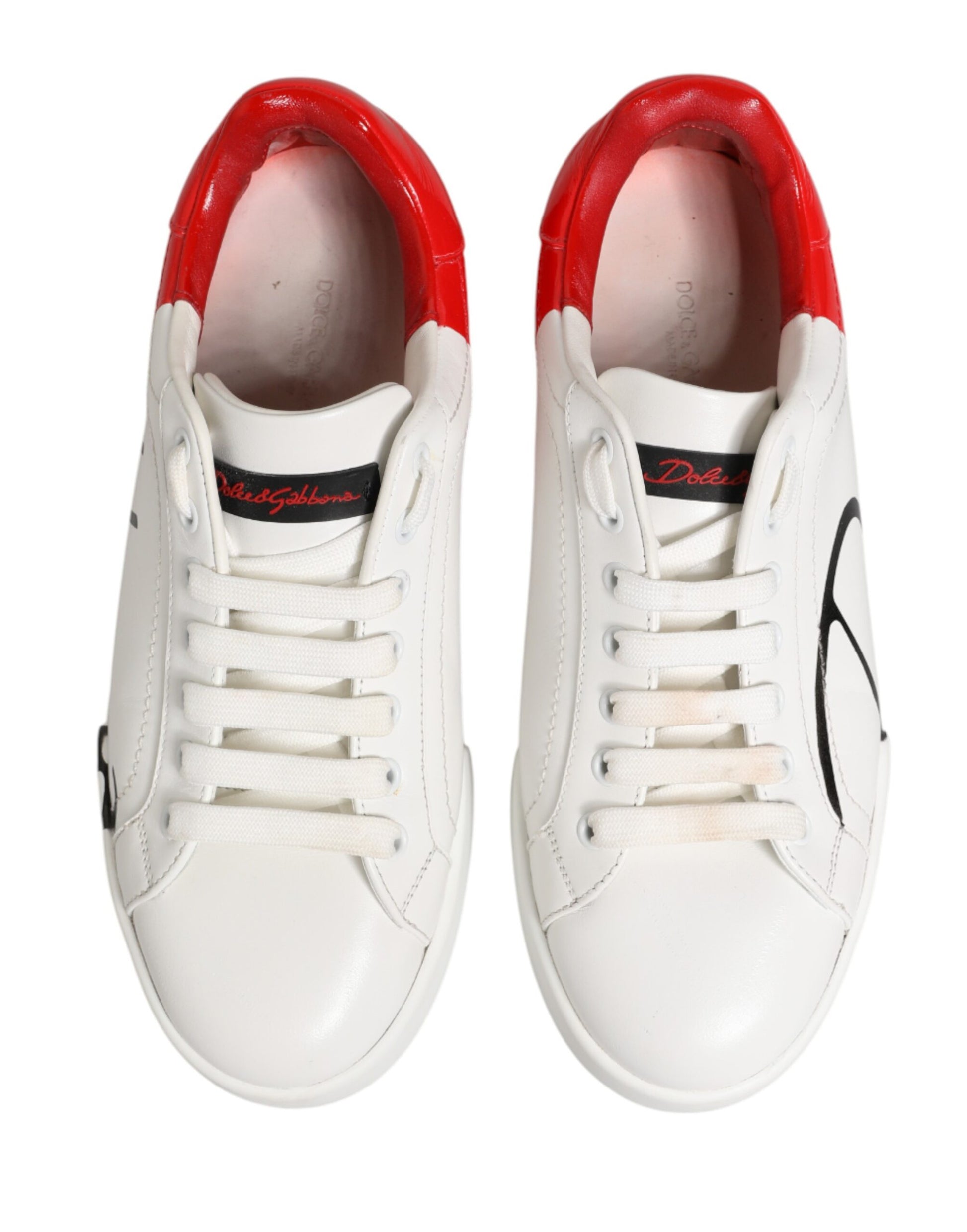 Dolce & Gabbana White Red Portofino Low Top Men Sneakers Shoes | Regal Royce