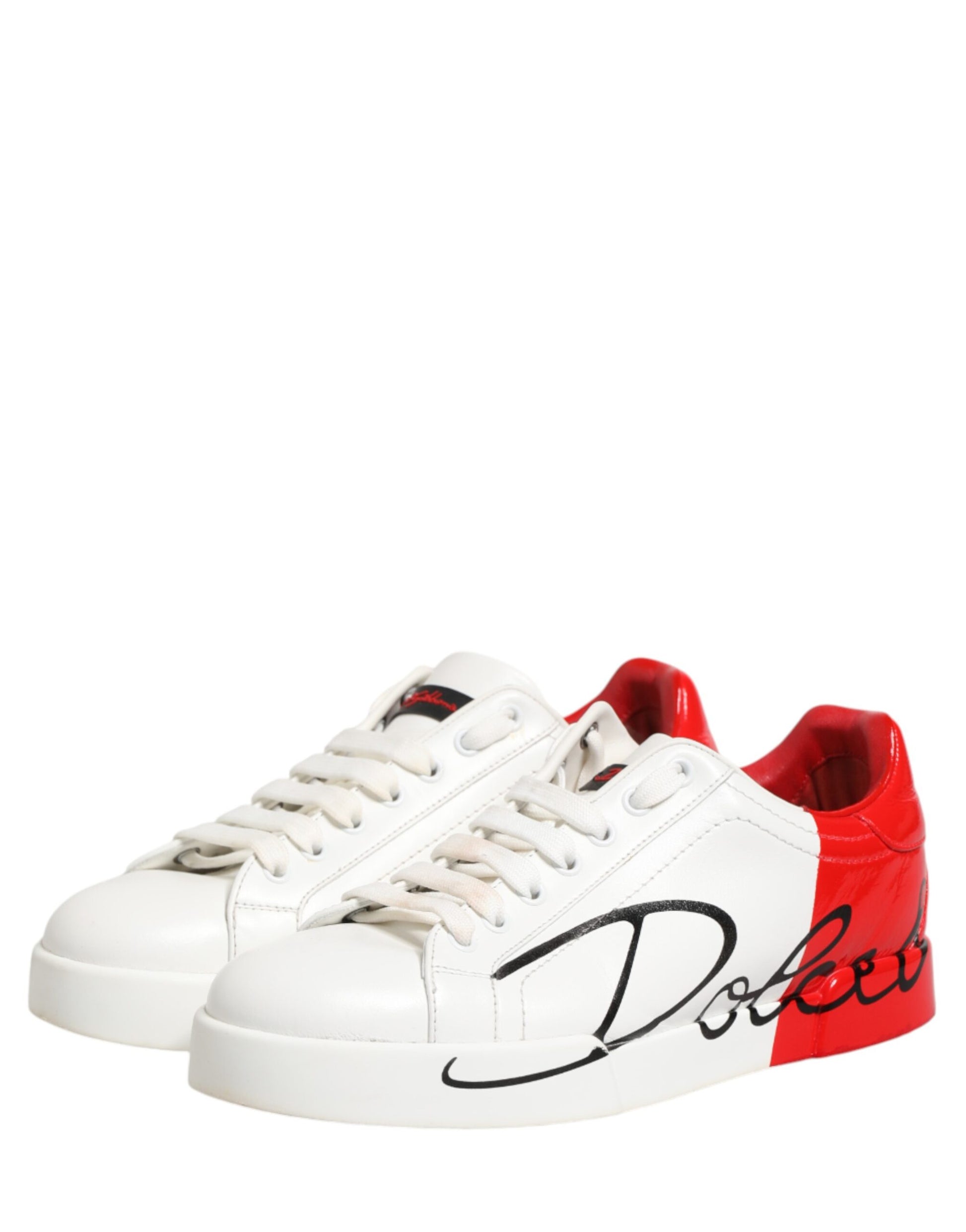 Dolce & Gabbana White Red Portofino Low Top Men Sneakers Shoes | Regal Royce