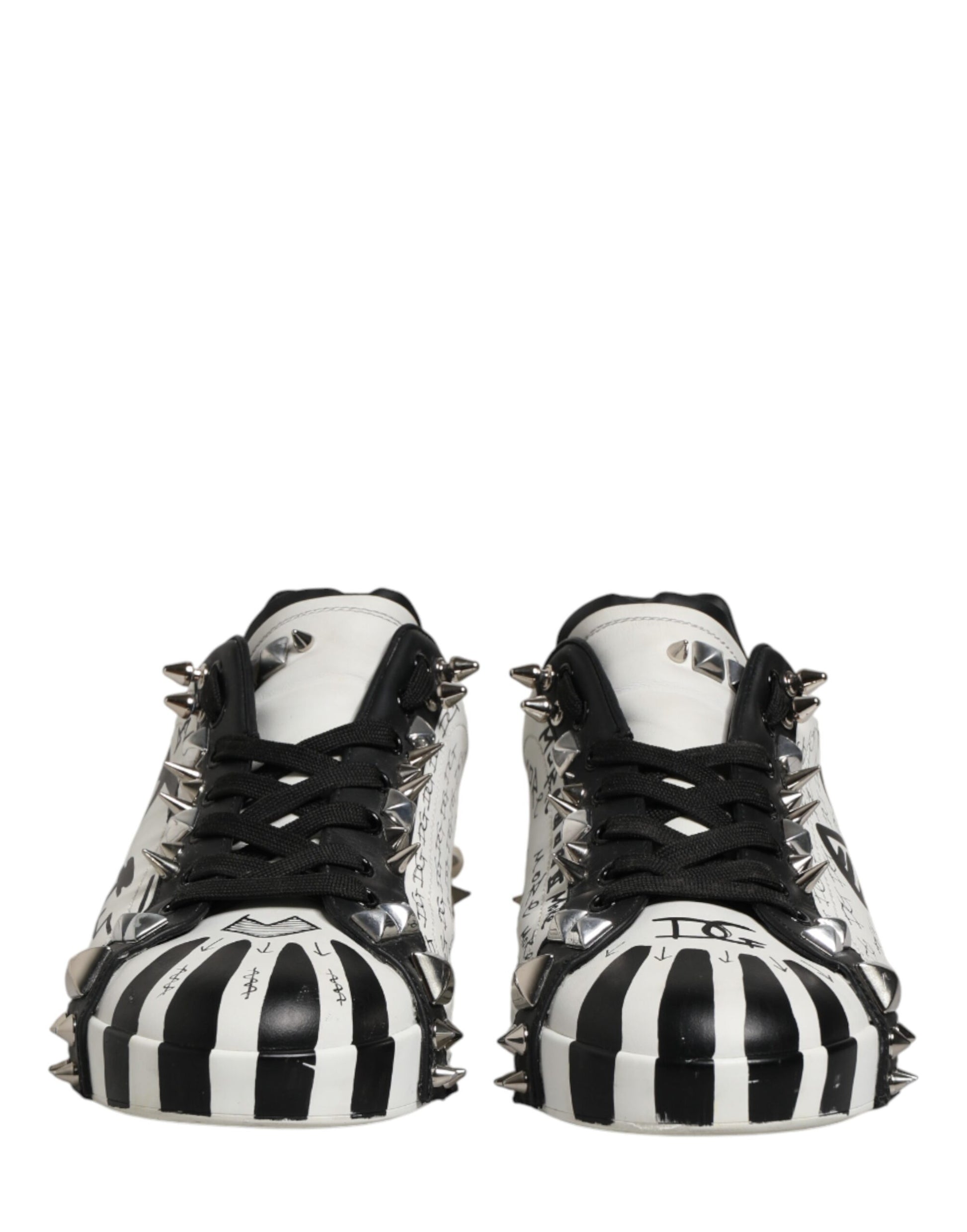 Dolce & Gabbana Black White Studded Low Top Sneakers Shoes | Regal Royce