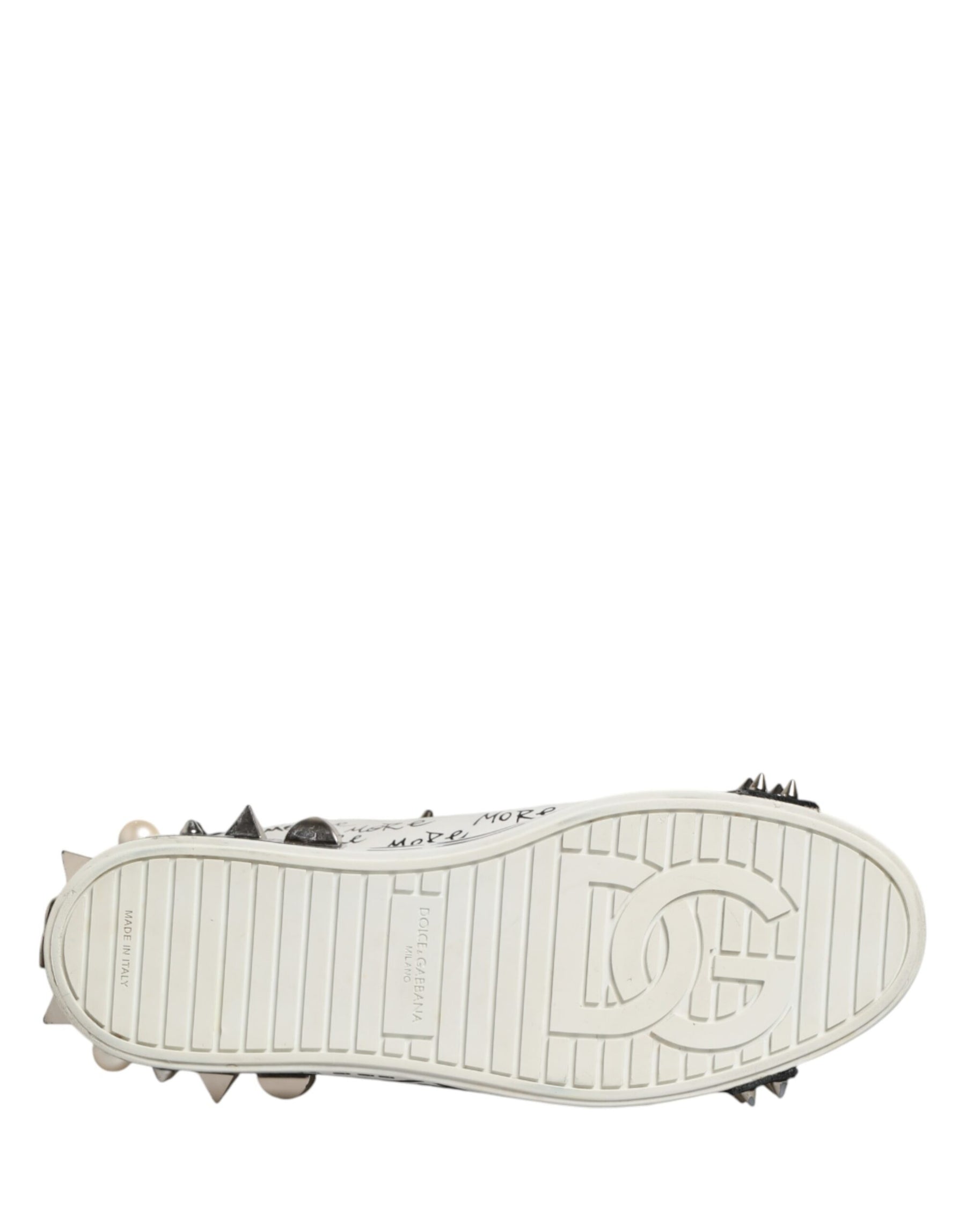 Dolce & Gabbana Black White Studded Low Top Sneakers Shoes | Regal Royce