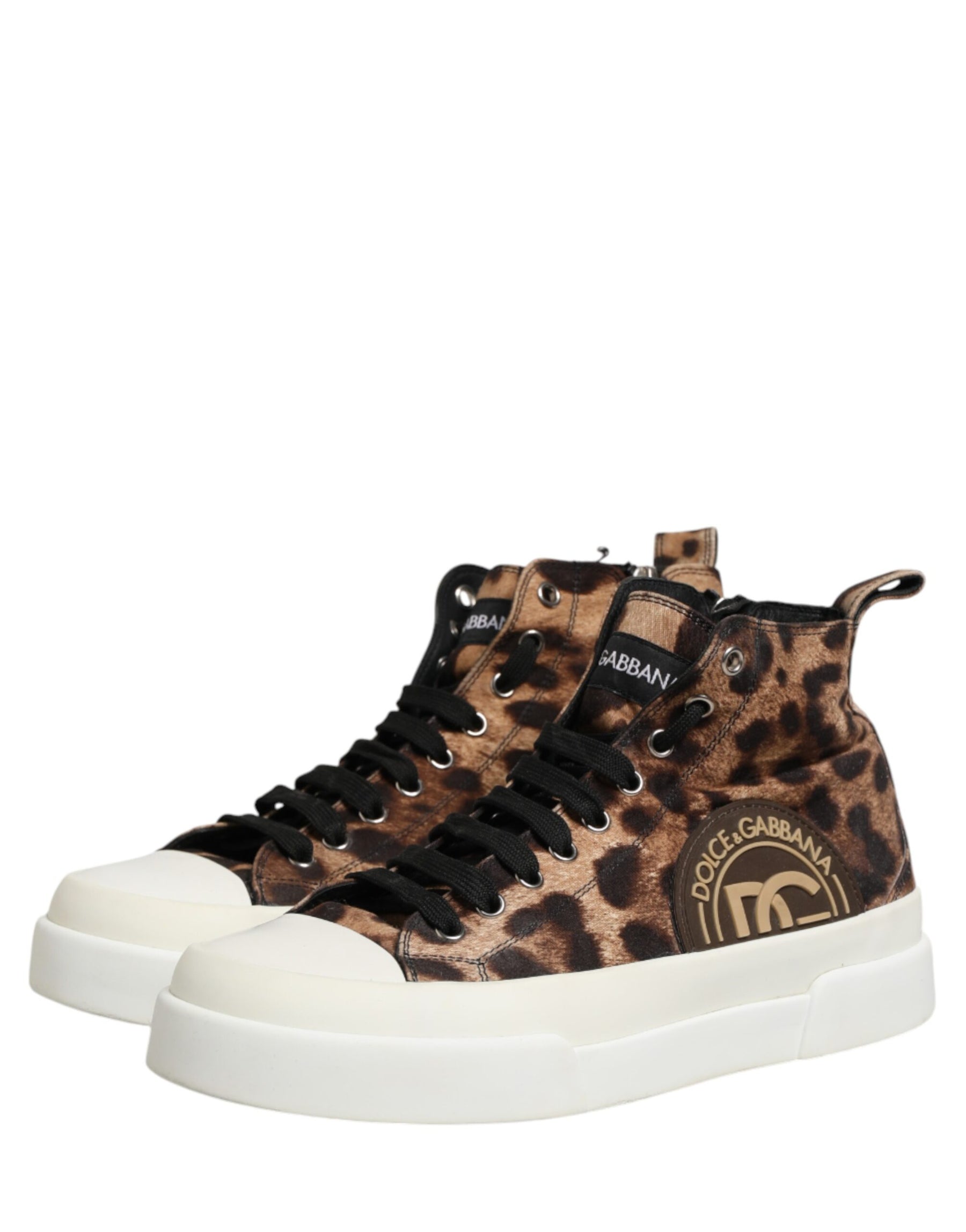 Dolce & Gabbana Brown Leopard Cotton High Top Sneakers  Shoes | Regal Royce