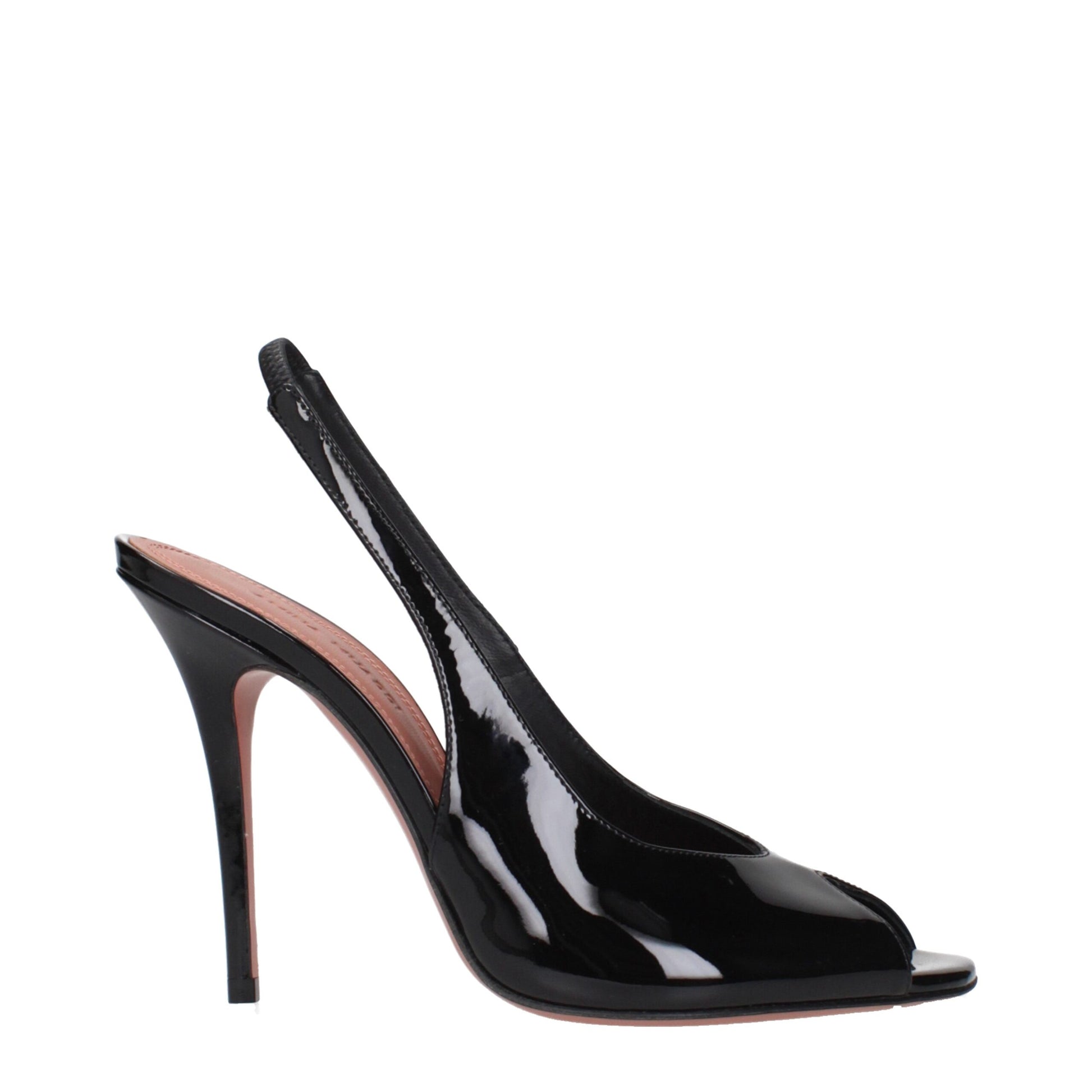 Amina Muaddi Black Leather Stiletto Heel Sandals | Regal Royce