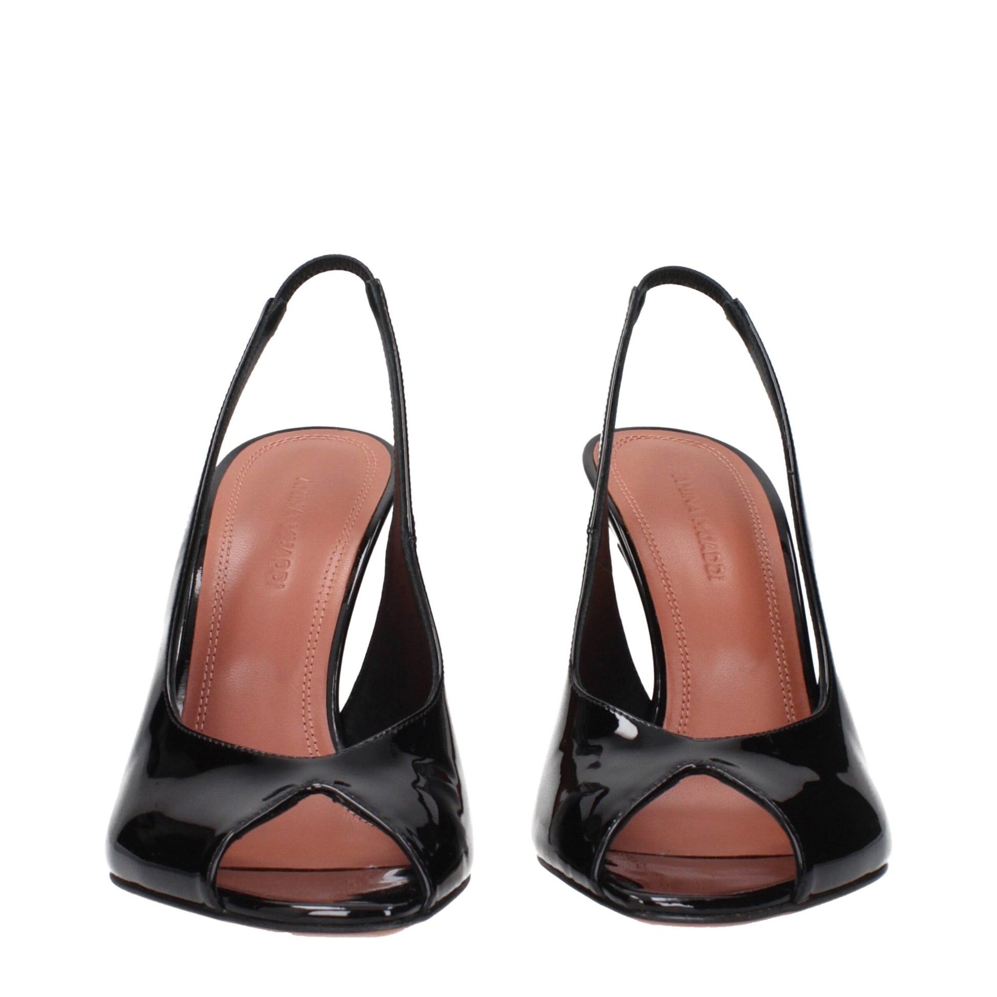Amina Muaddi Black Leather Stiletto Heel Sandals | Regal Royce