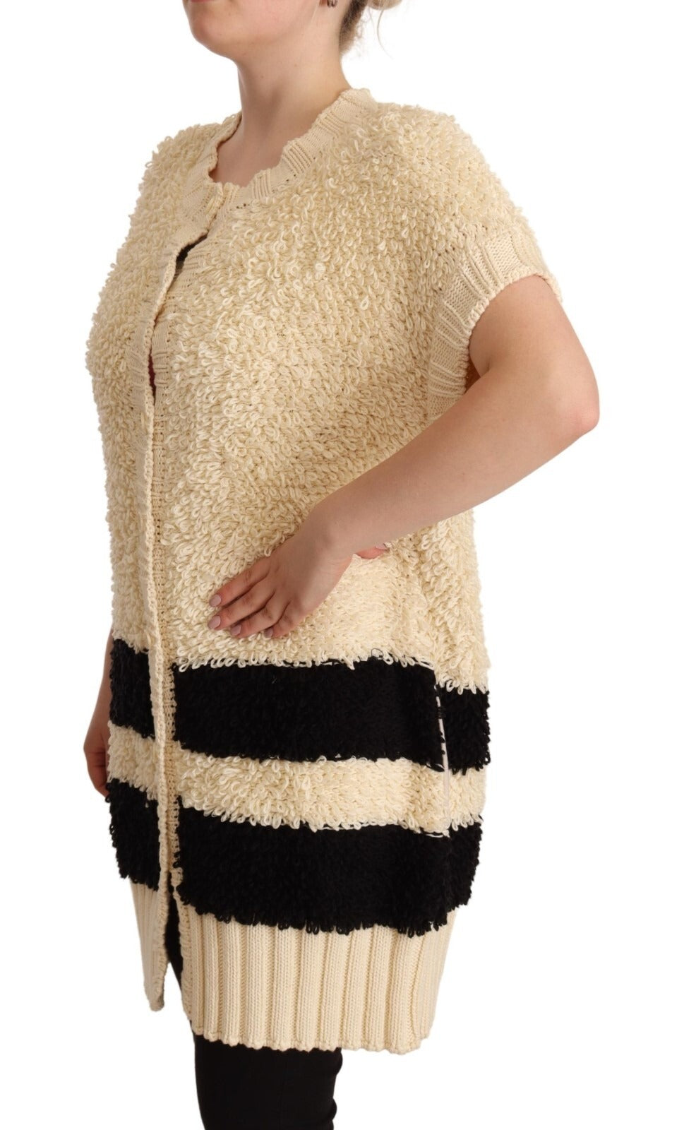 Philosophy Beige Black Short Sleeve Button Cardigan Sweater | Regal Royce
