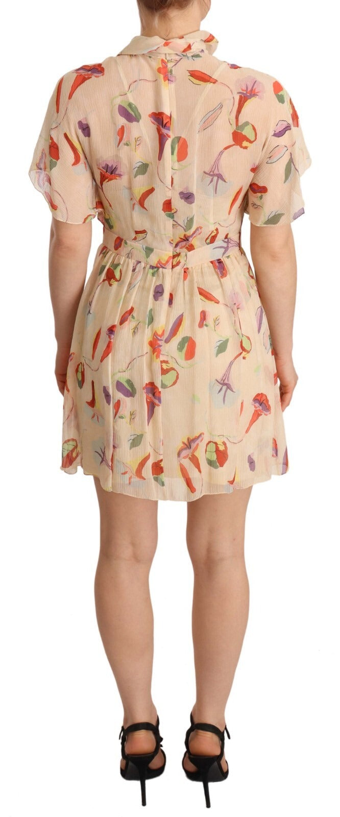 Red Valentino Beige Ascot Collar Short Sleeves Aline Mini Dress | Regal Royce