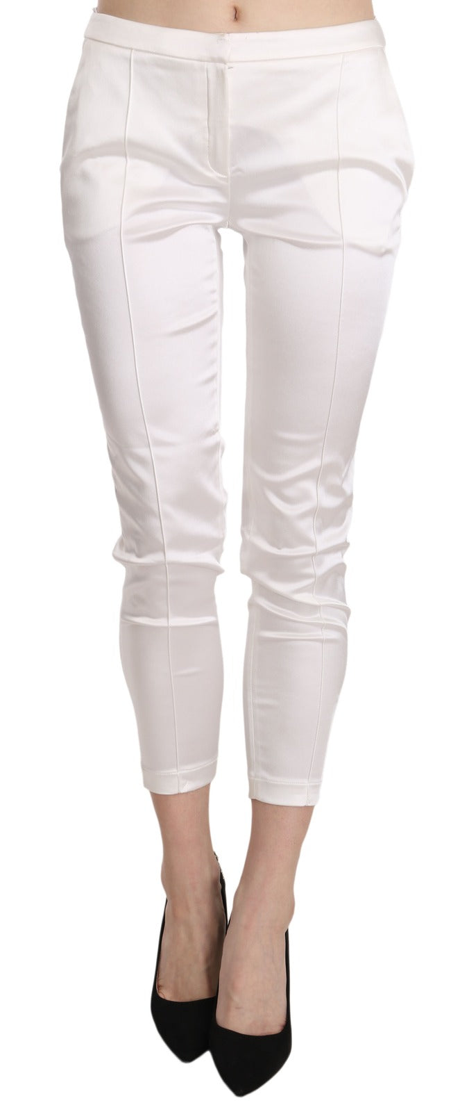 Elisabetta Franchi White Low Waist Cropped Skinny Trouser Pants | Regal Royce