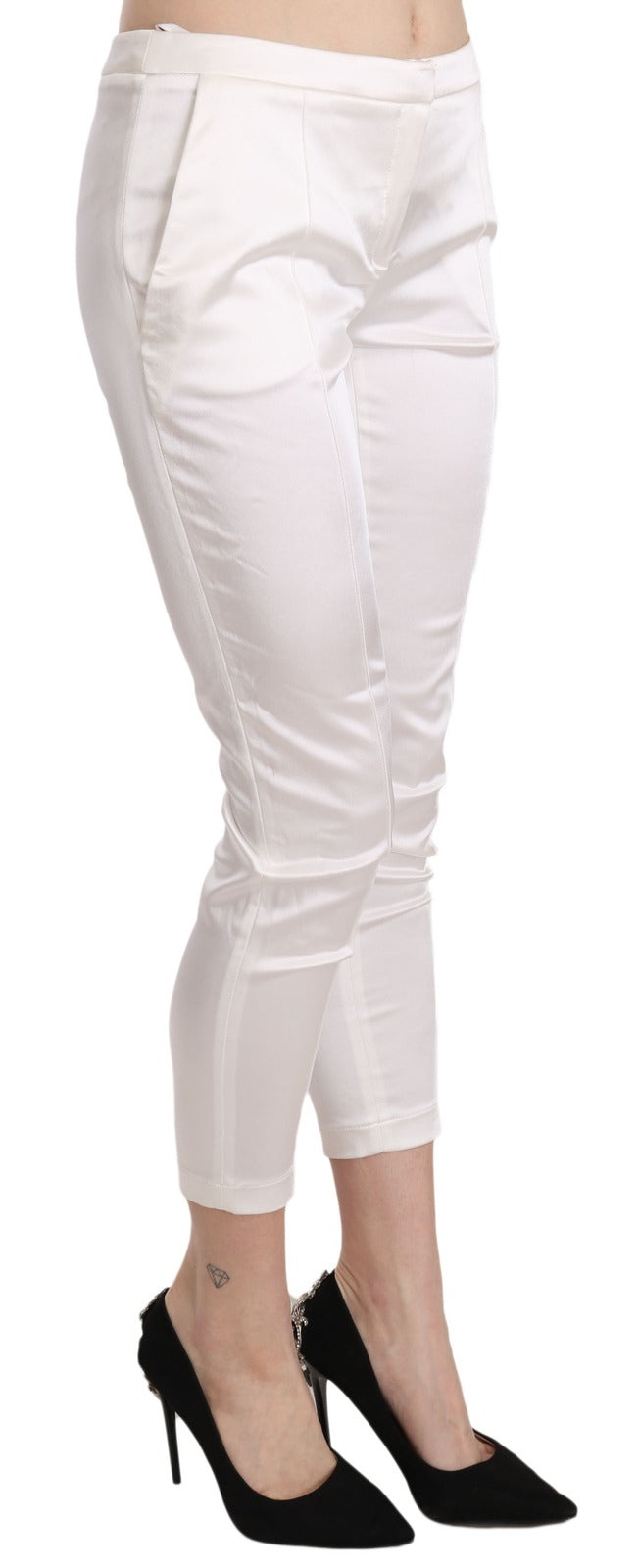 Elisabetta Franchi White Low Waist Cropped Skinny Trouser Pants | Regal Royce