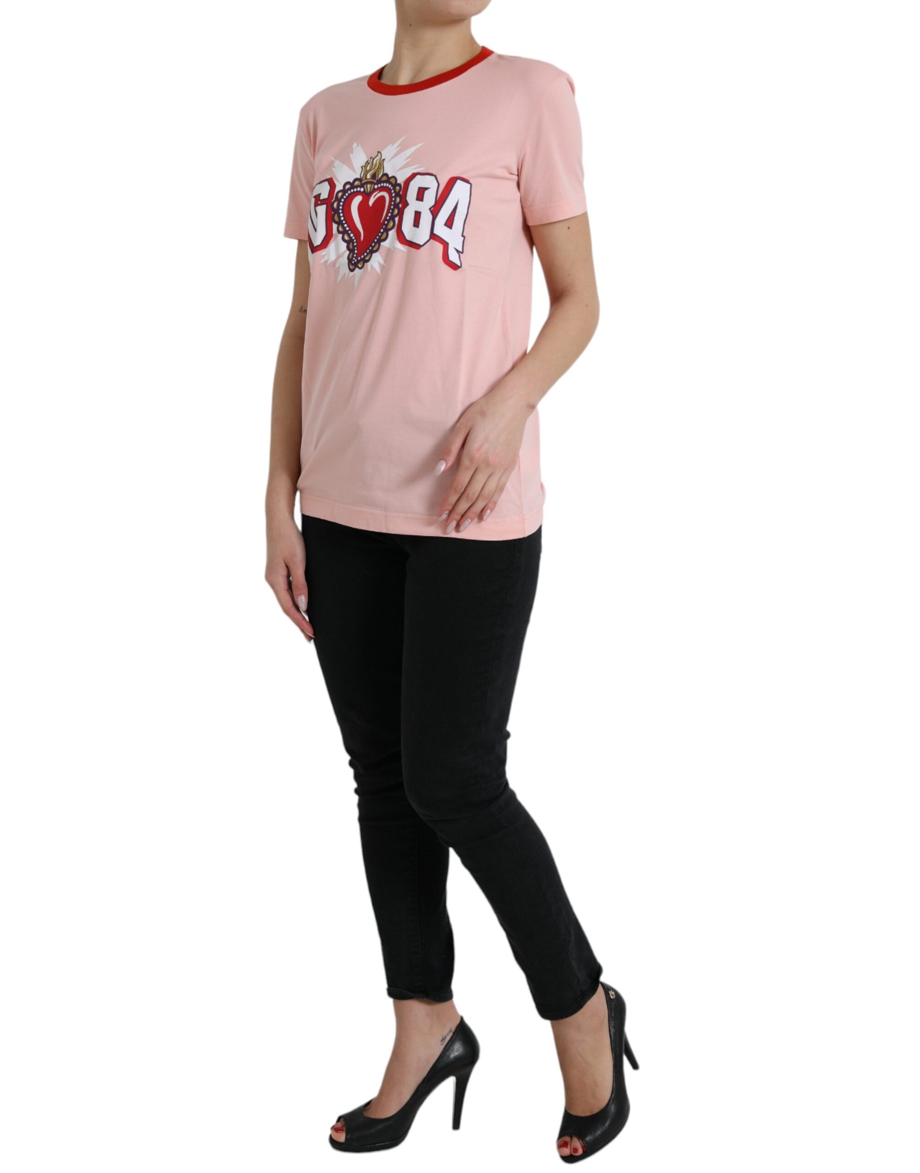 Dolce & Gabbana Pink Graphic Print Cotton Crew Neck T-shirt | Regal Royce