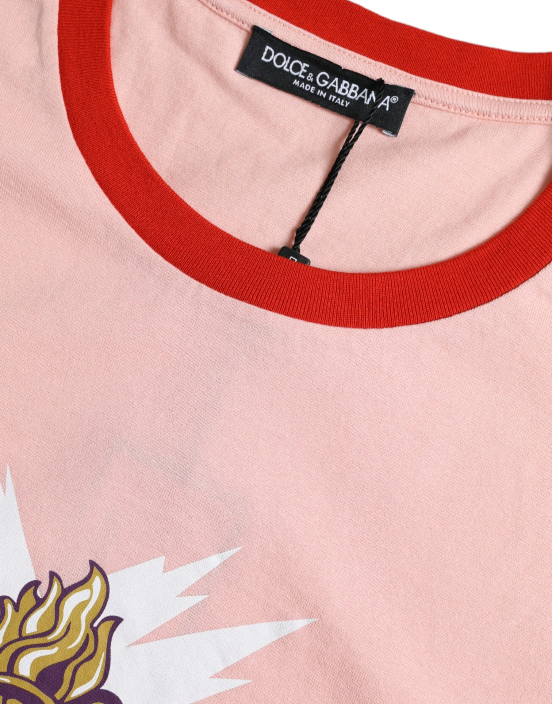 Dolce & Gabbana Pink Graphic Print Cotton Crew Neck T-shirt | Regal Royce