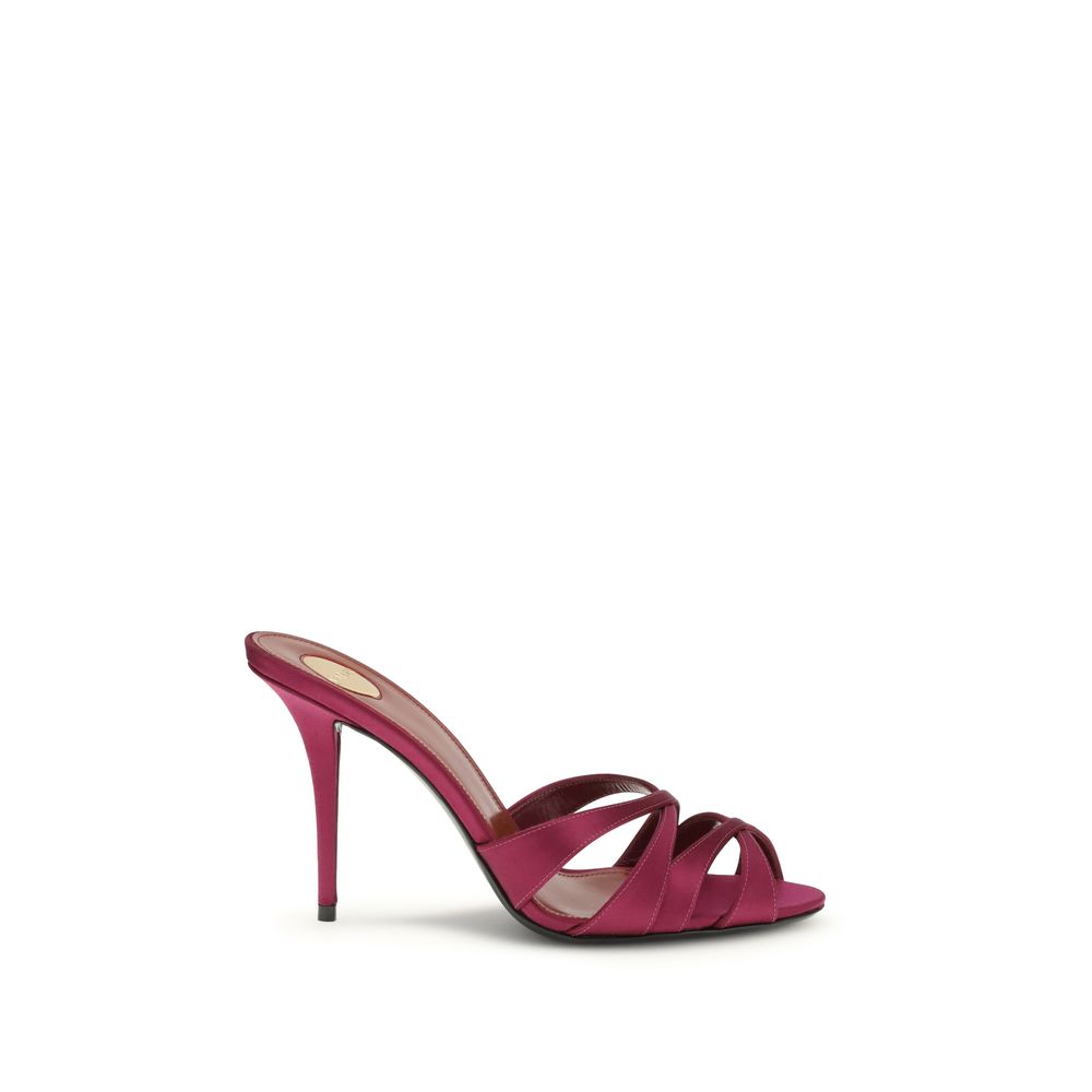 Saint Laurent Bordeaux Silk Stiletto Heel Sandals | Regal Royce