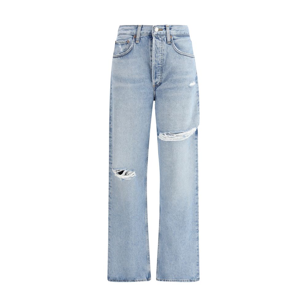 Agolde Light Blue Cotton Straight-Leg Jeans | Regal Royce