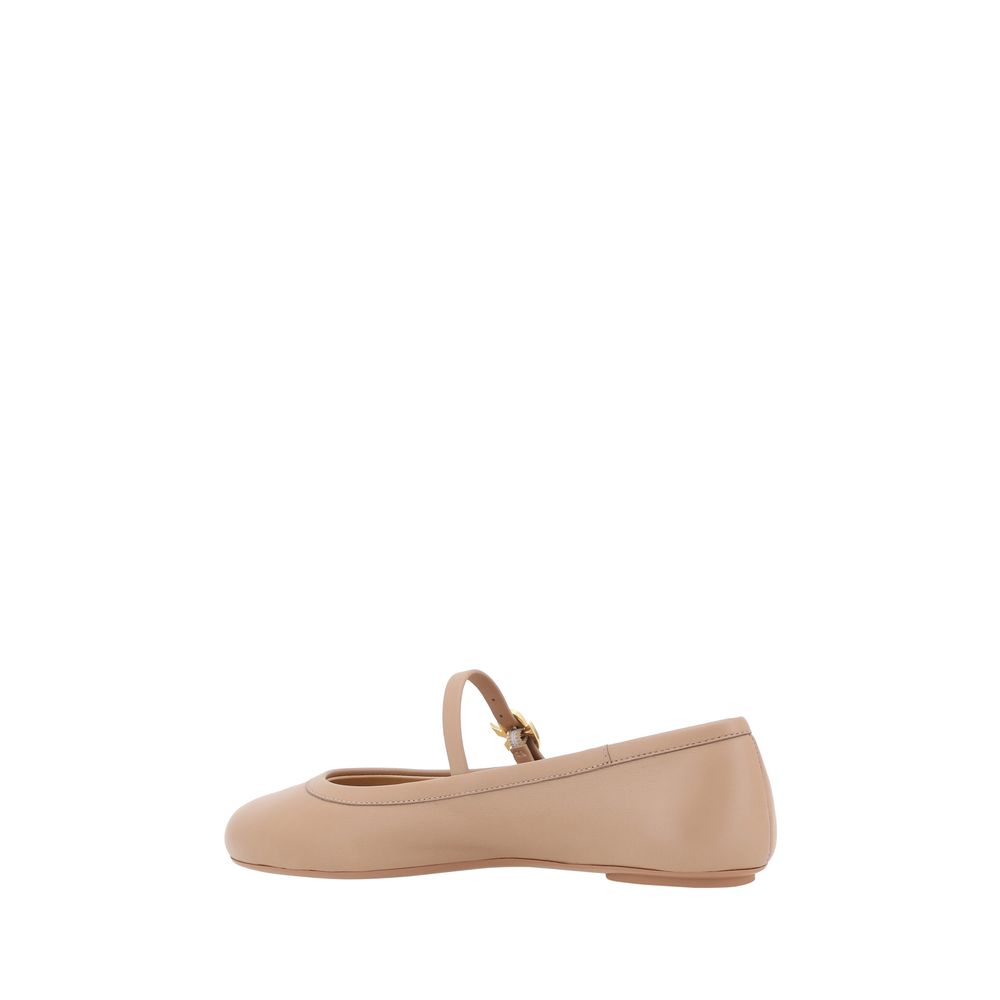 Gianvito Rossi Beige Calf Leather Bos Taurus Ballet Flats | Regal Royce