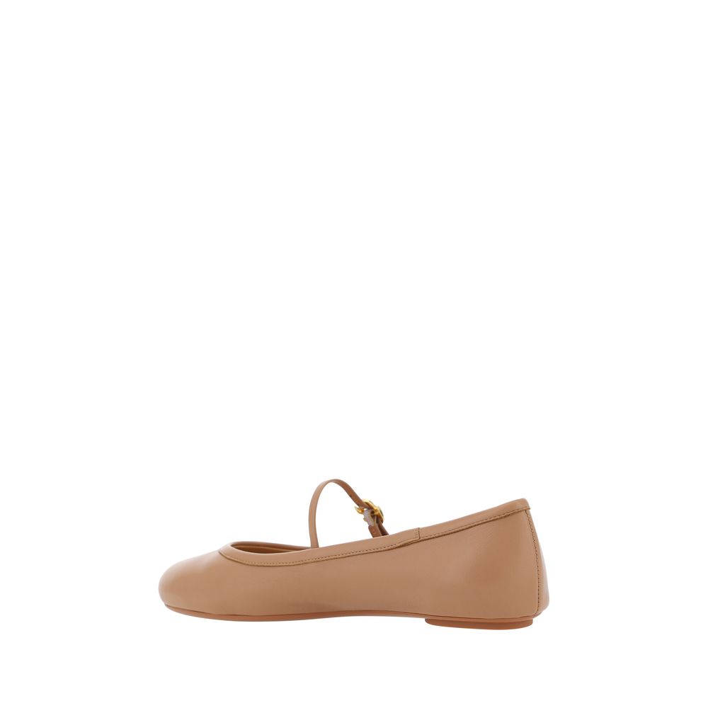 Gianvito Rossi Beige Calf Leather Bos Taurus Ballet Flats | Regal Royce