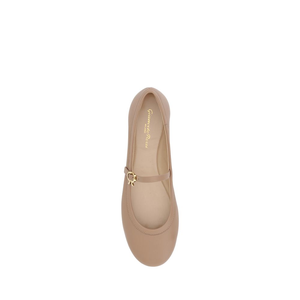 Gianvito Rossi Beige Calf Leather Bos Taurus Ballet Flats | Regal Royce