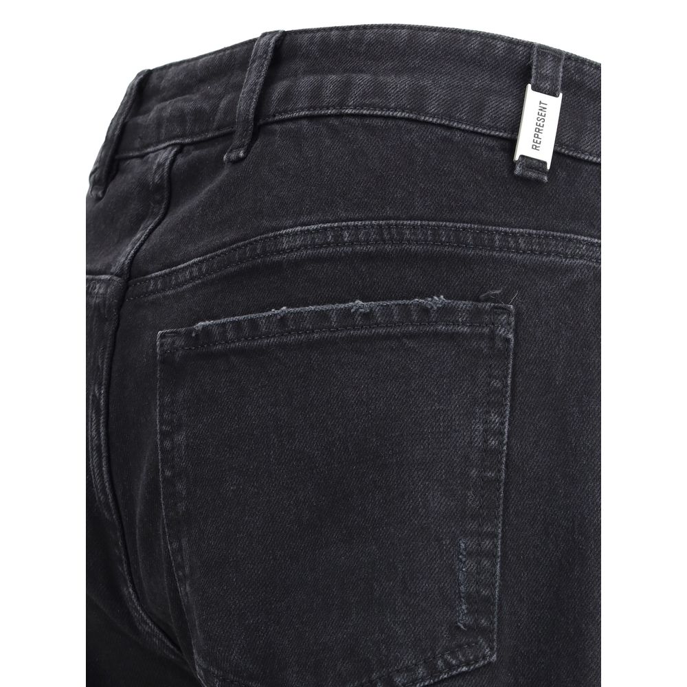 Represent Black Cotton Straight-Leg Jeans | Regal Royce