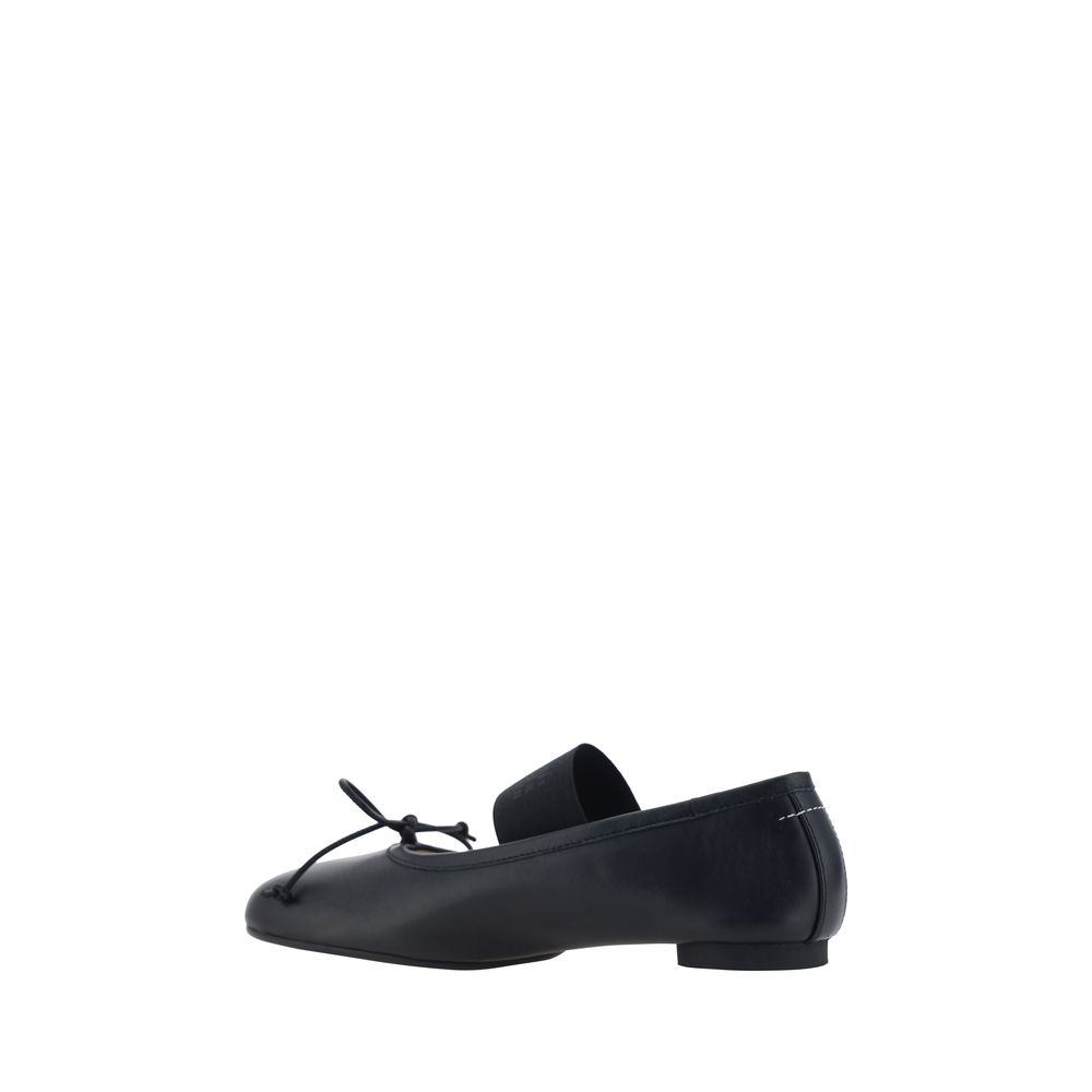MM6 Black Calf Leather Bos Taurus Ballet Flats | Regal Royce