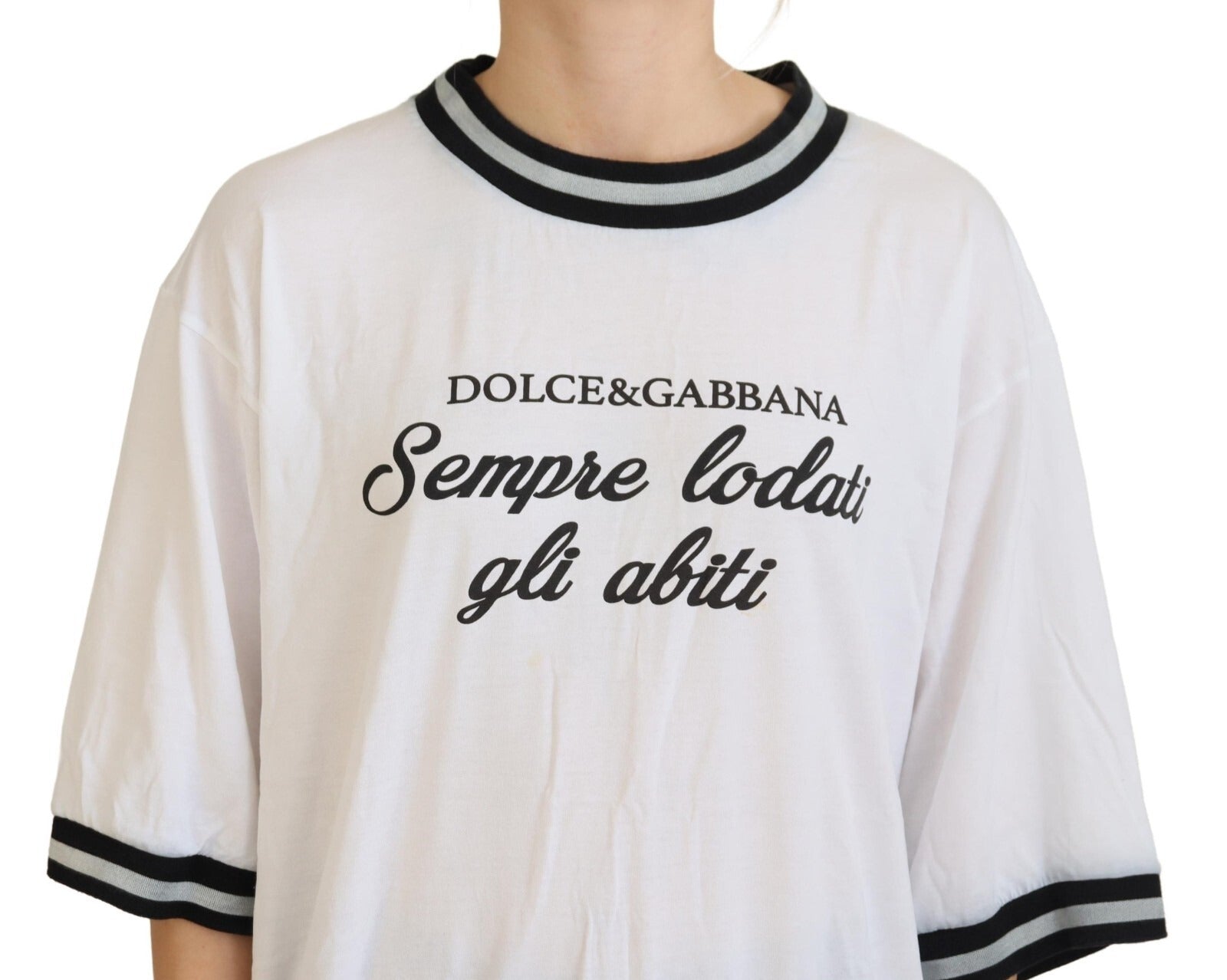 Dolce & Gabbana White Printed Short Sleeves Pullover Top | Regal Royce