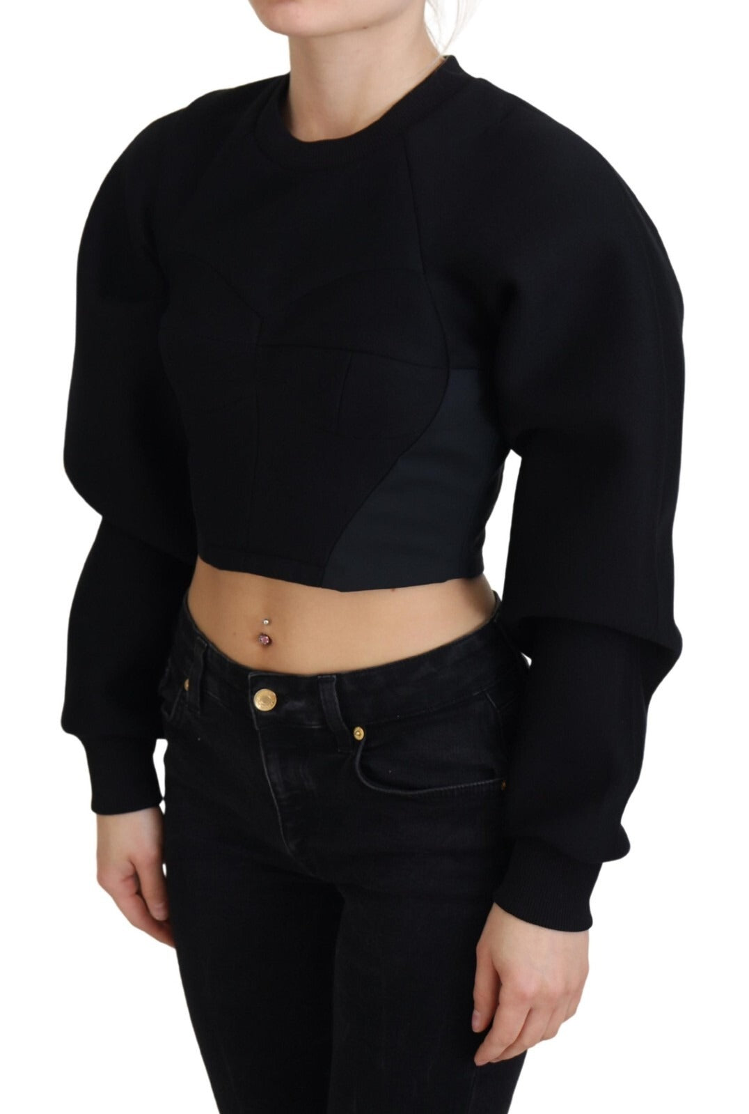 Philosophy Black Cropped Zipper Back Sweatshirt Sweater | Regal Royce