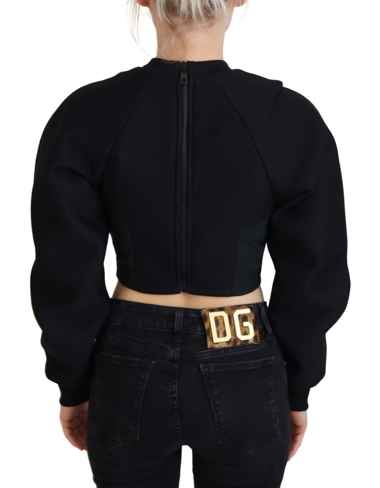 Philosophy Black Cropped Zipper Back Sweatshirt Sweater | Regal Royce