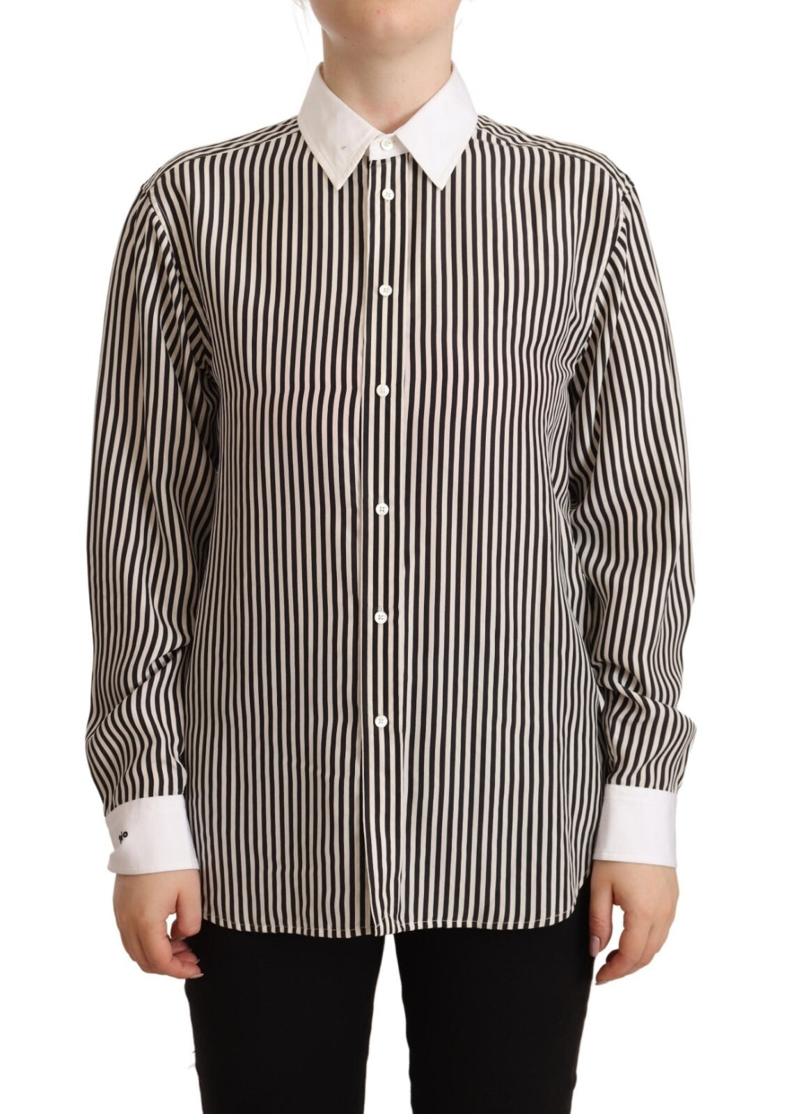 Polo Ralph Lauren Black White Striped Long Sleeves Collared Top | Regal Royce