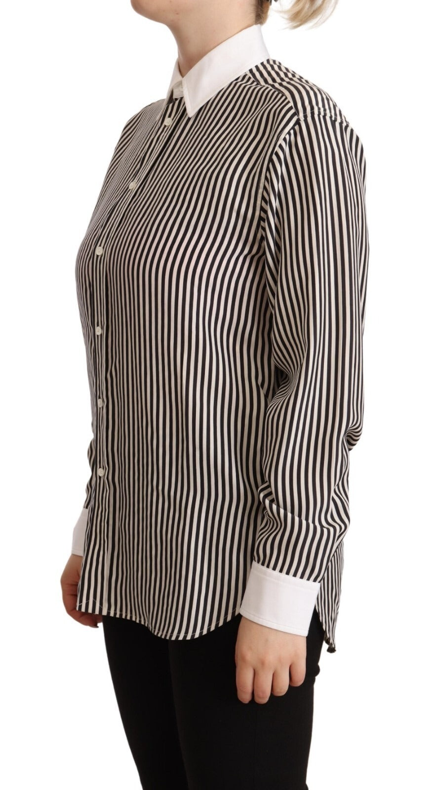 Polo Ralph Lauren Black White Striped Long Sleeves Collared Top | Regal Royce