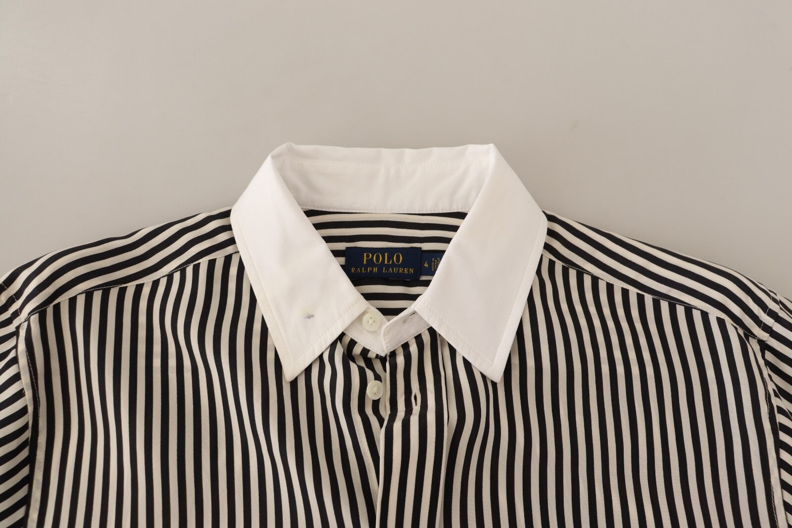 Polo Ralph Lauren Black White Striped Long Sleeves Collared Top | Regal Royce