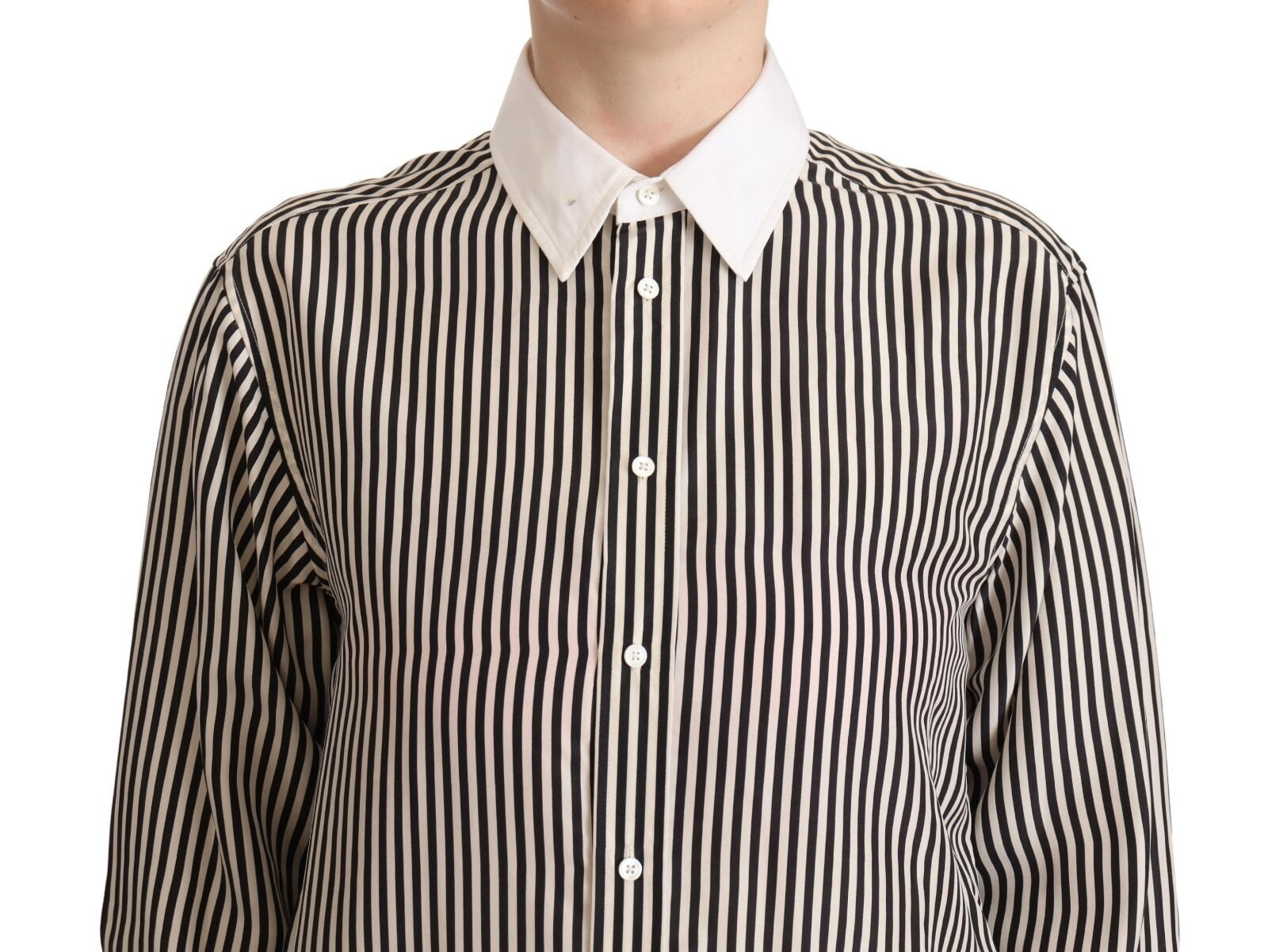 Polo Ralph Lauren Black White Striped Long Sleeves Collared Top | Regal Royce
