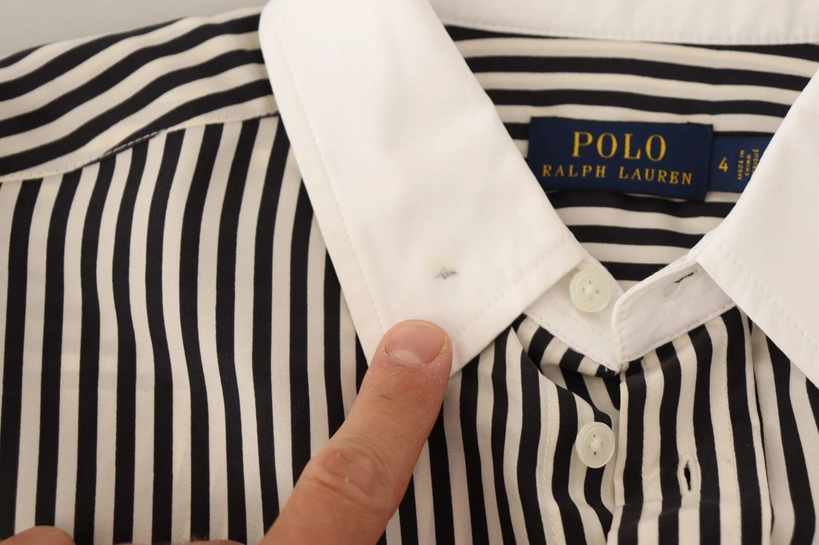 Polo Ralph Lauren Black White Striped Long Sleeves Collared Top | Regal Royce