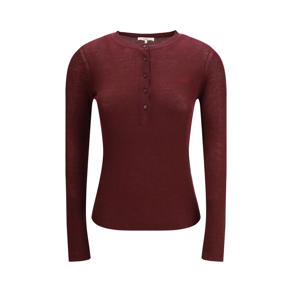 Chloé Bordeaux Wool Long Sleeve T-Shirt | Regal Royce
