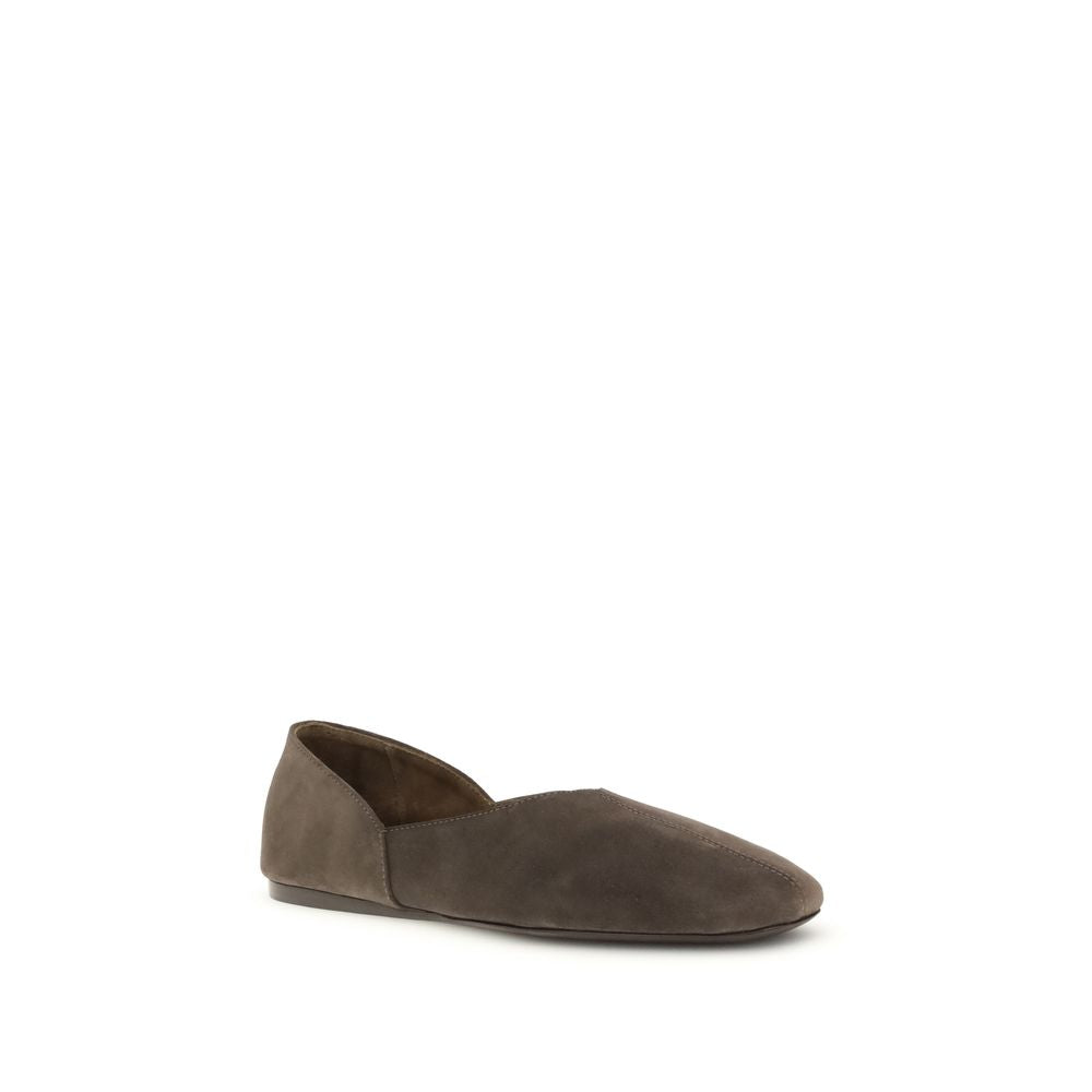 Khaite Brown Calf Leather Bos Taurus Ballet Flats | Regal Royce