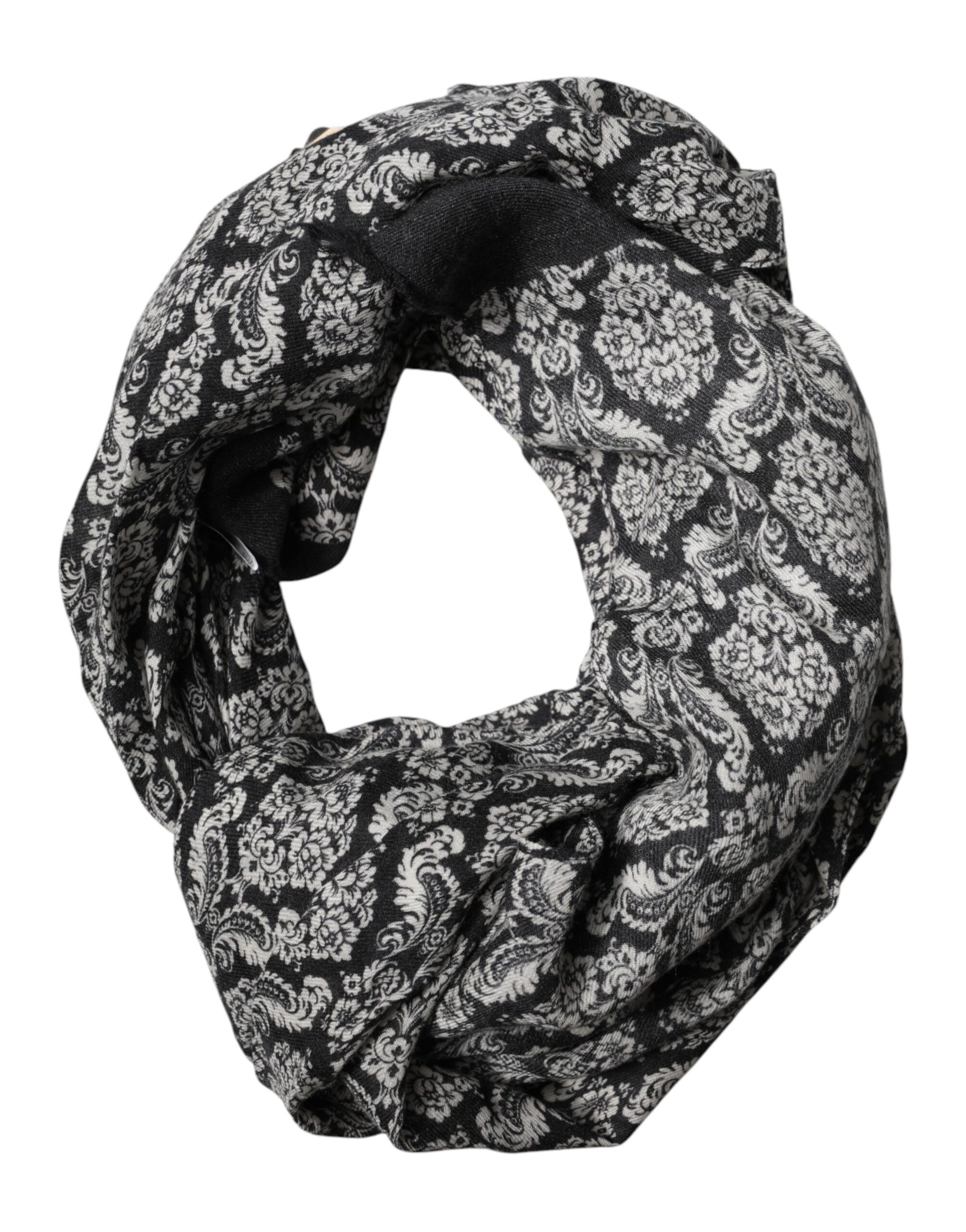 Dolce & Gabbana Black White Damask Patterned Lace Men Scarf | Regal Royce