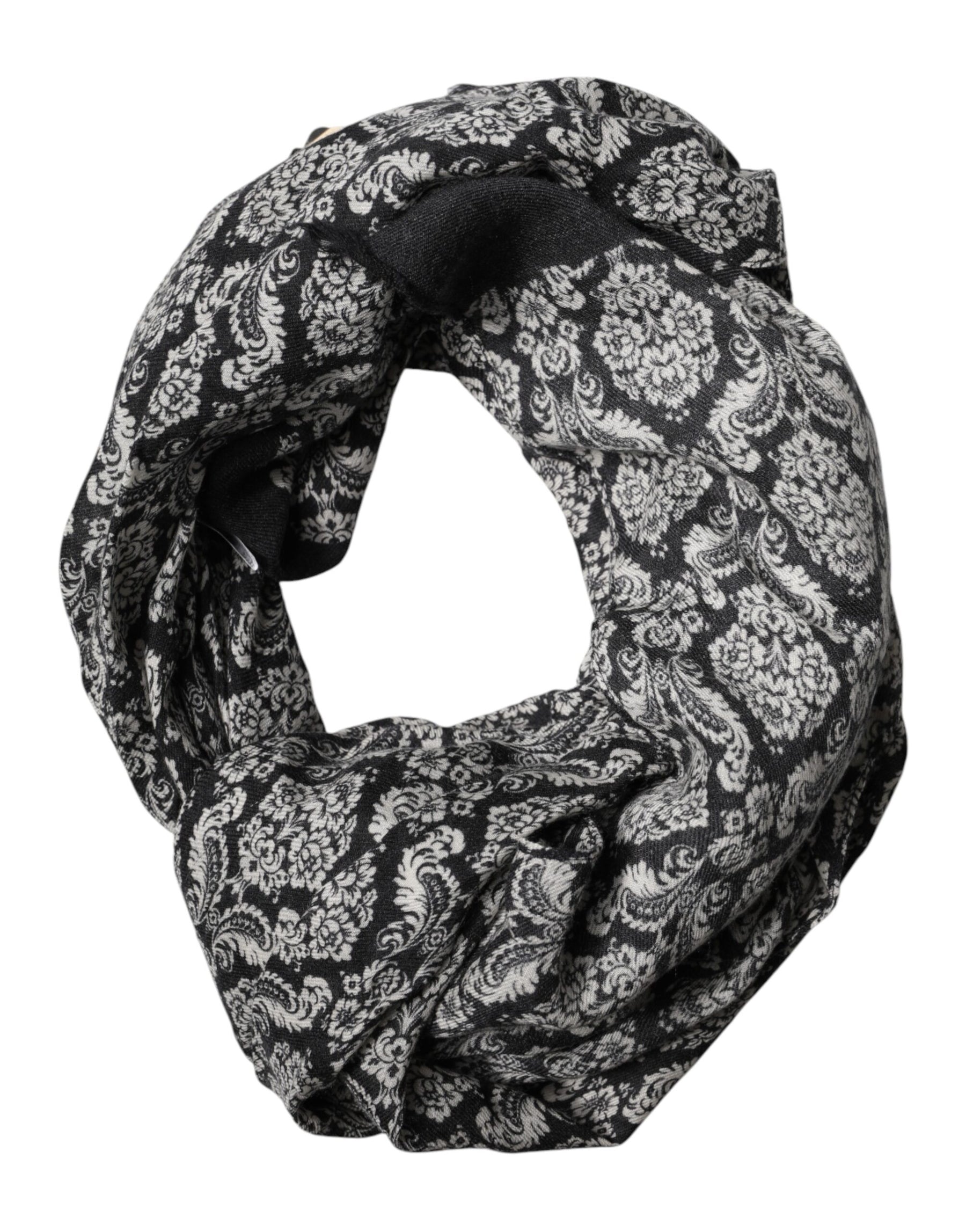 Dolce & Gabbana Black White Damask Patterned Lace Men Scarf | Regal Royce