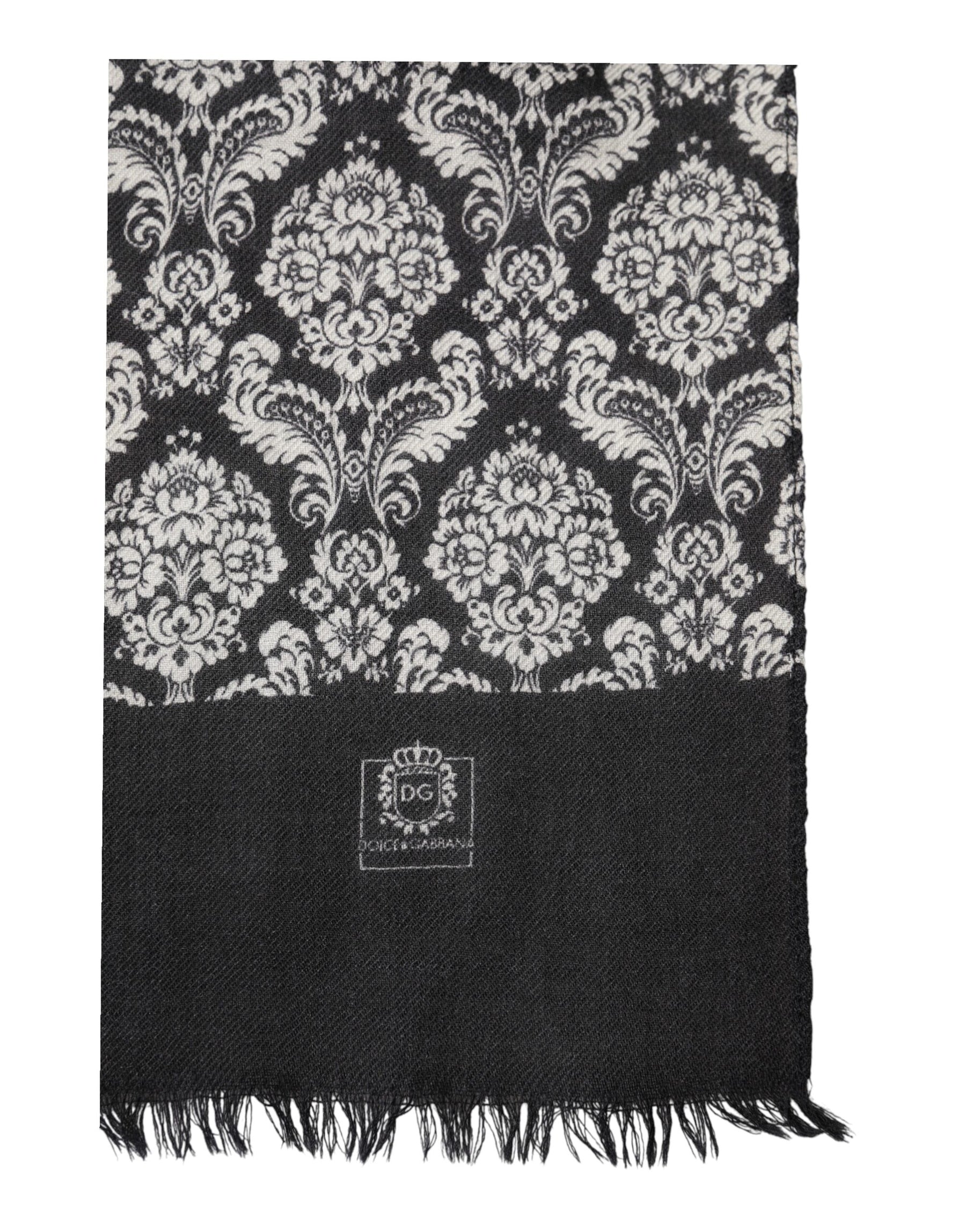 Dolce & Gabbana Black White Damask Patterned Lace Men Scarf | Regal Royce