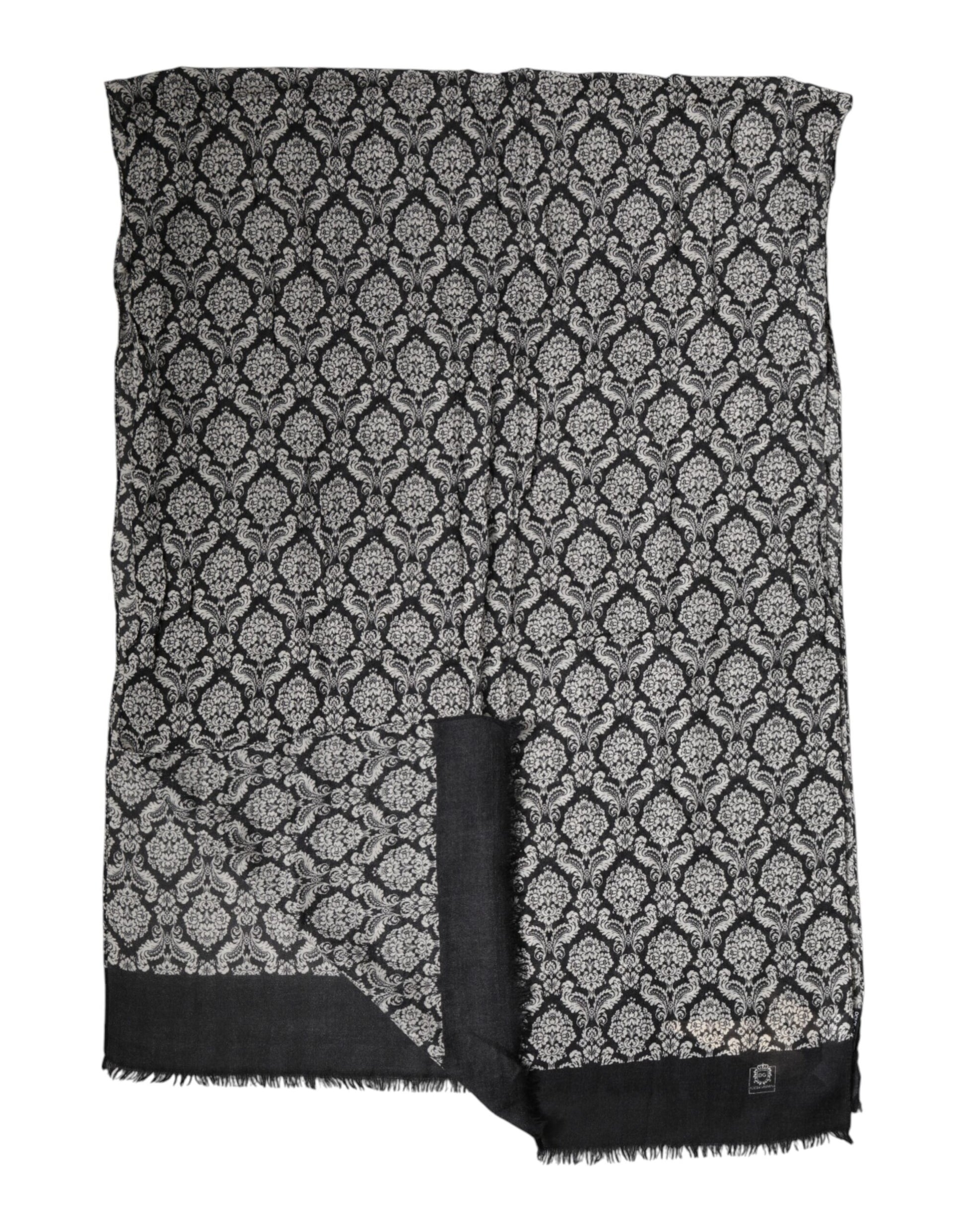 Dolce & Gabbana Black White Damask Patterned Lace Men Scarf | Regal Royce