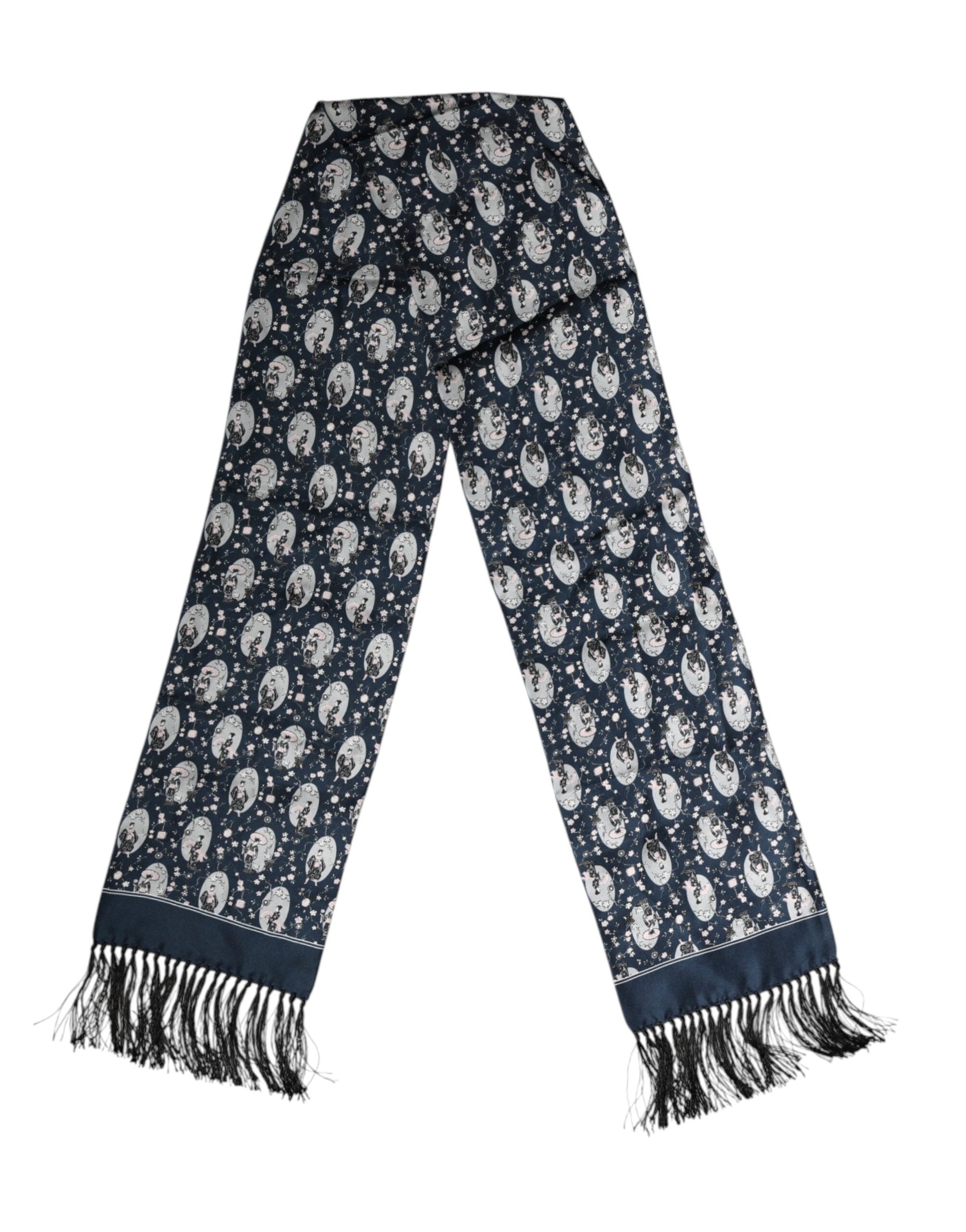 Dolce & Gabbana Navy Blue Silk Neck Wrap Shawl Men Scarf | Regal Royce
