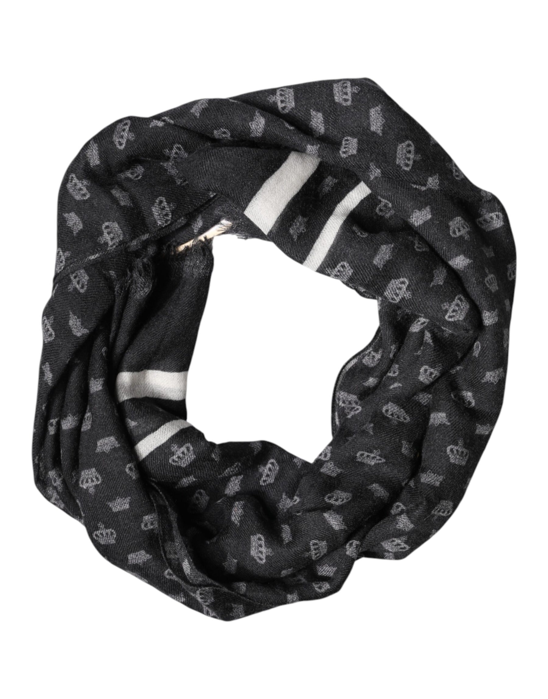 Dolce & Gabbana Black Crown Cashmere Neck Wrap Shawl Scarf | Regal Royce
