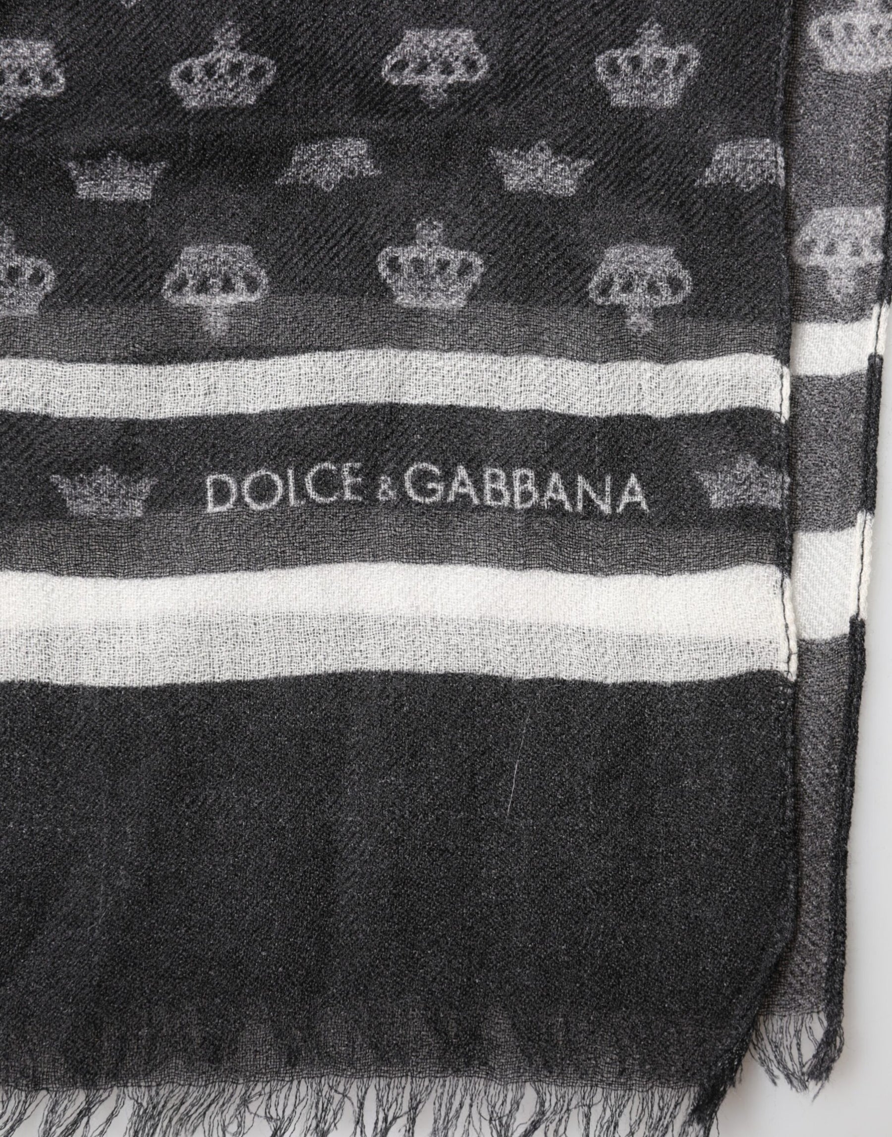 Dolce & Gabbana Black Crown Cashmere Neck Wrap Shawl Scarf | Regal Royce