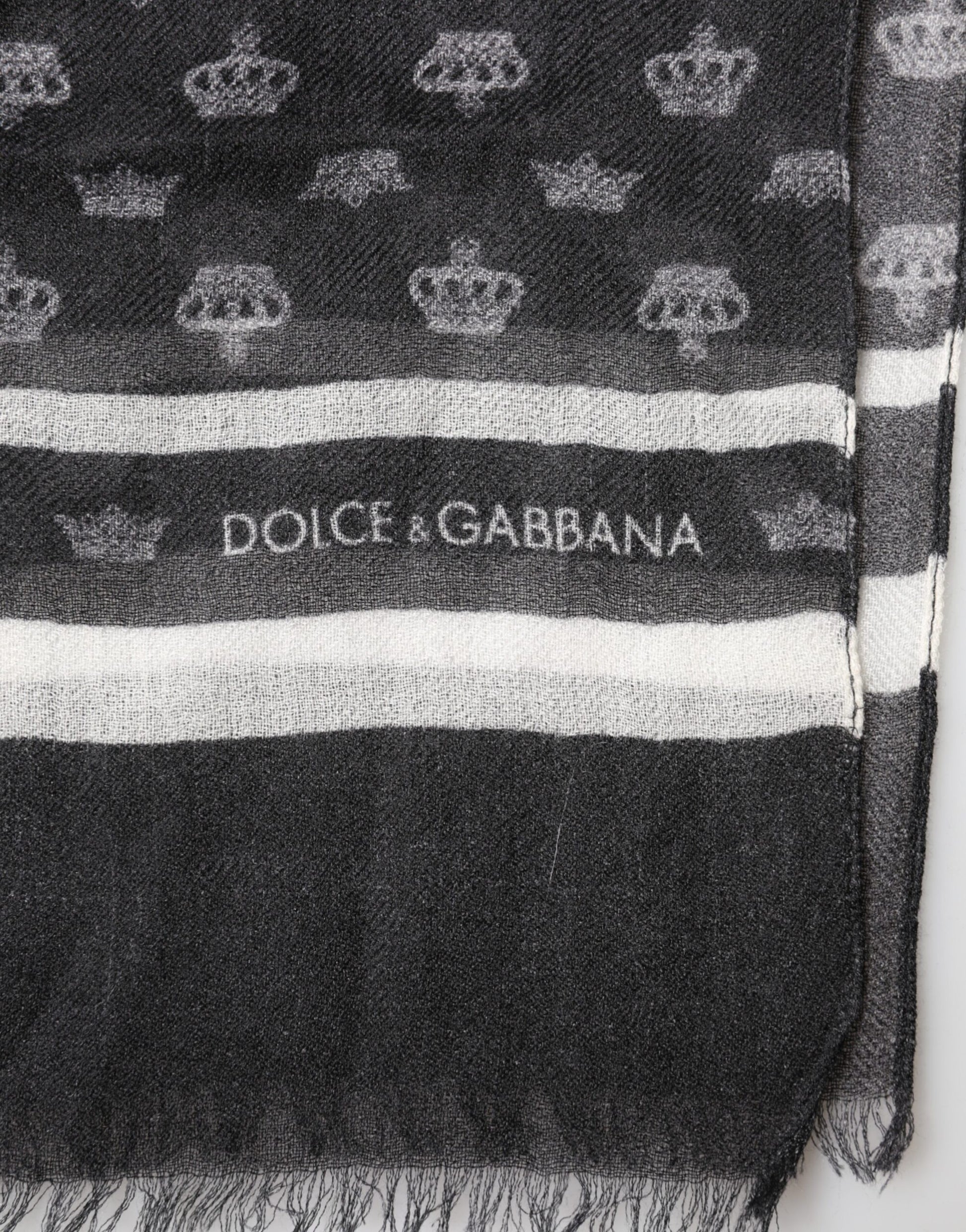 Dolce & Gabbana Black Crown Cashmere Neck Wrap Shawl Scarf | Regal Royce
