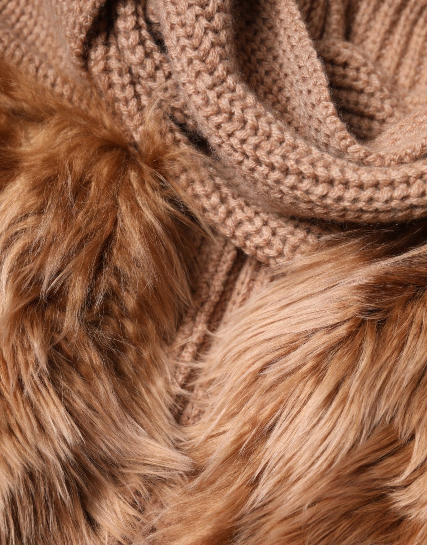 Dolce & Gabbana Brown Cashmere Knitted Fur Shawl Scarf | Regal Royce