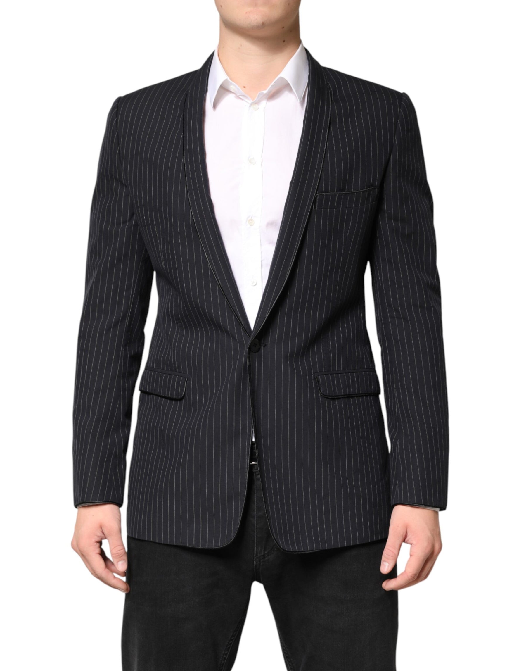Dolce & Gabbana Black Stripes 1 Button Suit Jacket Blazer | Regal Royce