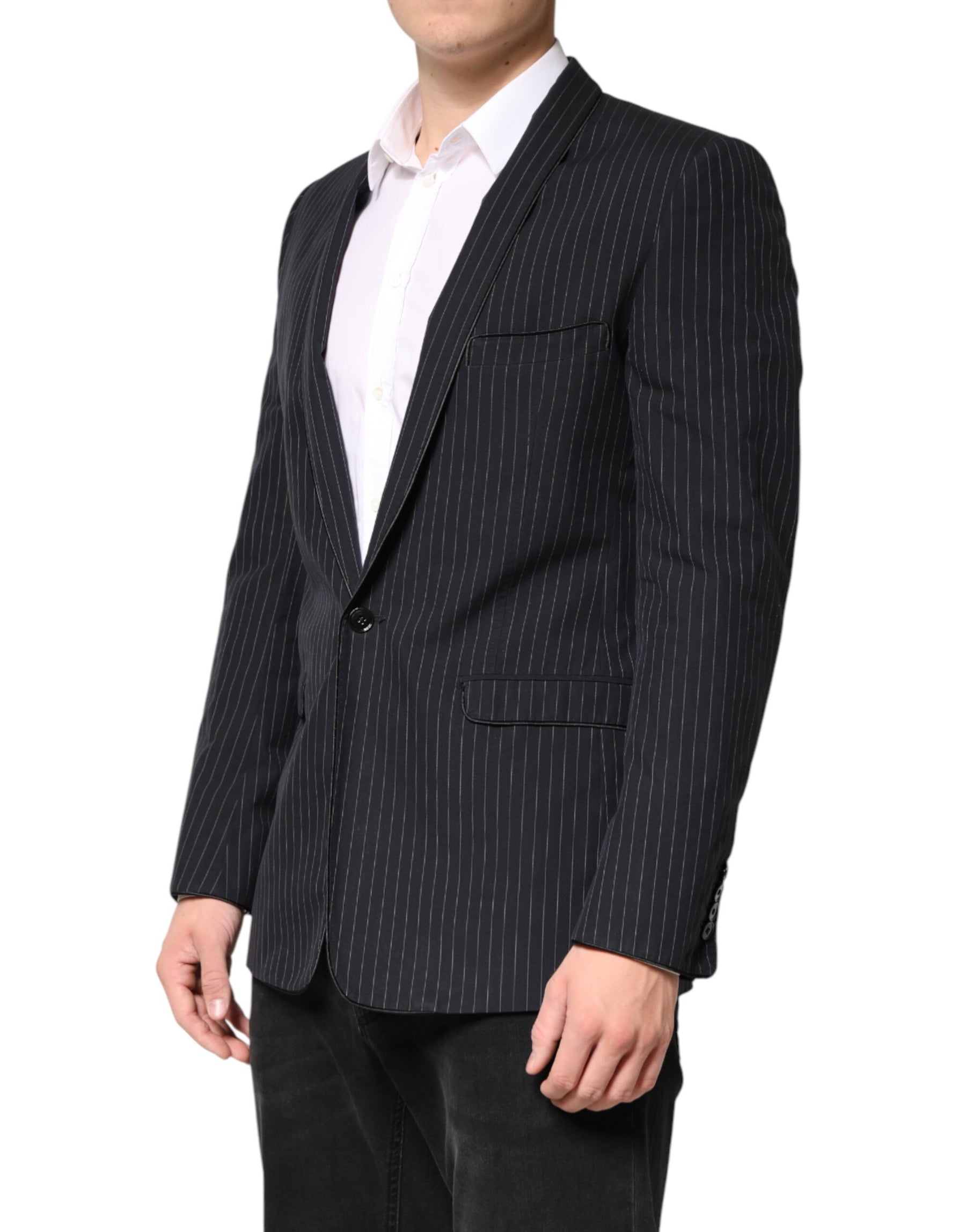 Dolce & Gabbana Black Stripes 1 Button Suit Jacket Blazer | Regal Royce