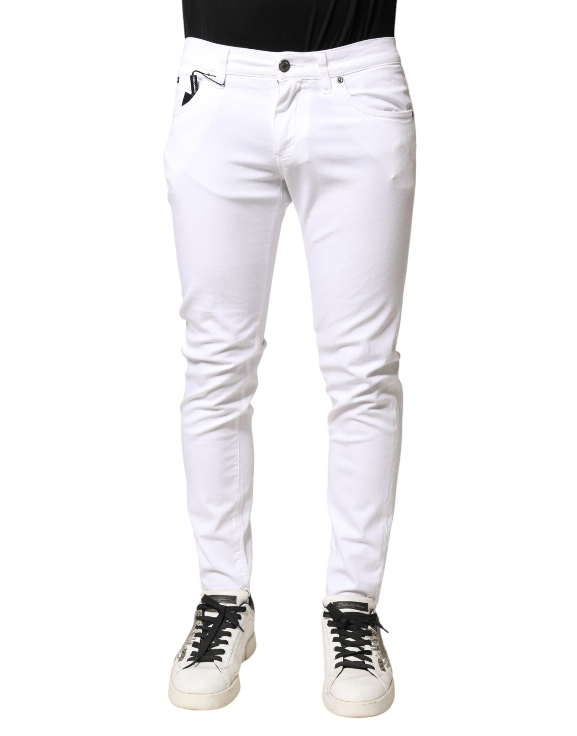Dolce & Gabbana White Cotton Stretch Skinny Denim Men Jeans | Regal Royce