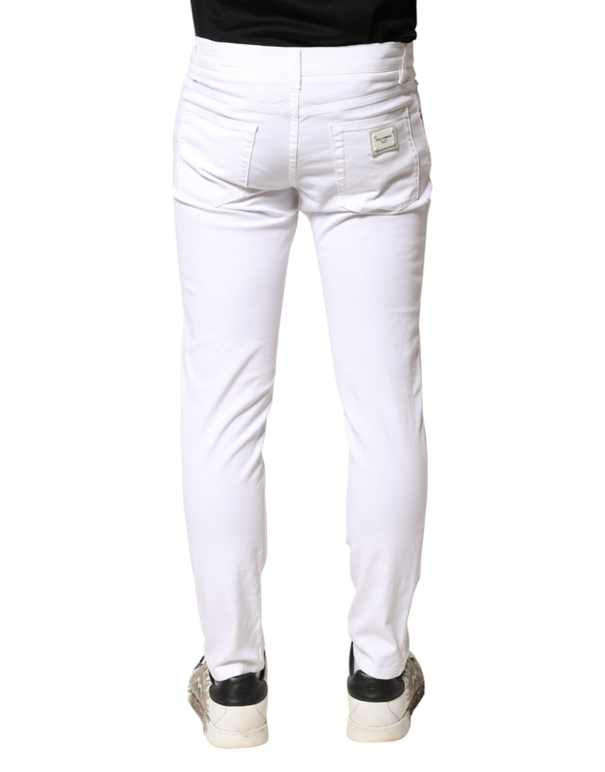 Dolce & Gabbana White Cotton Stretch Skinny Denim Men Jeans | Regal Royce