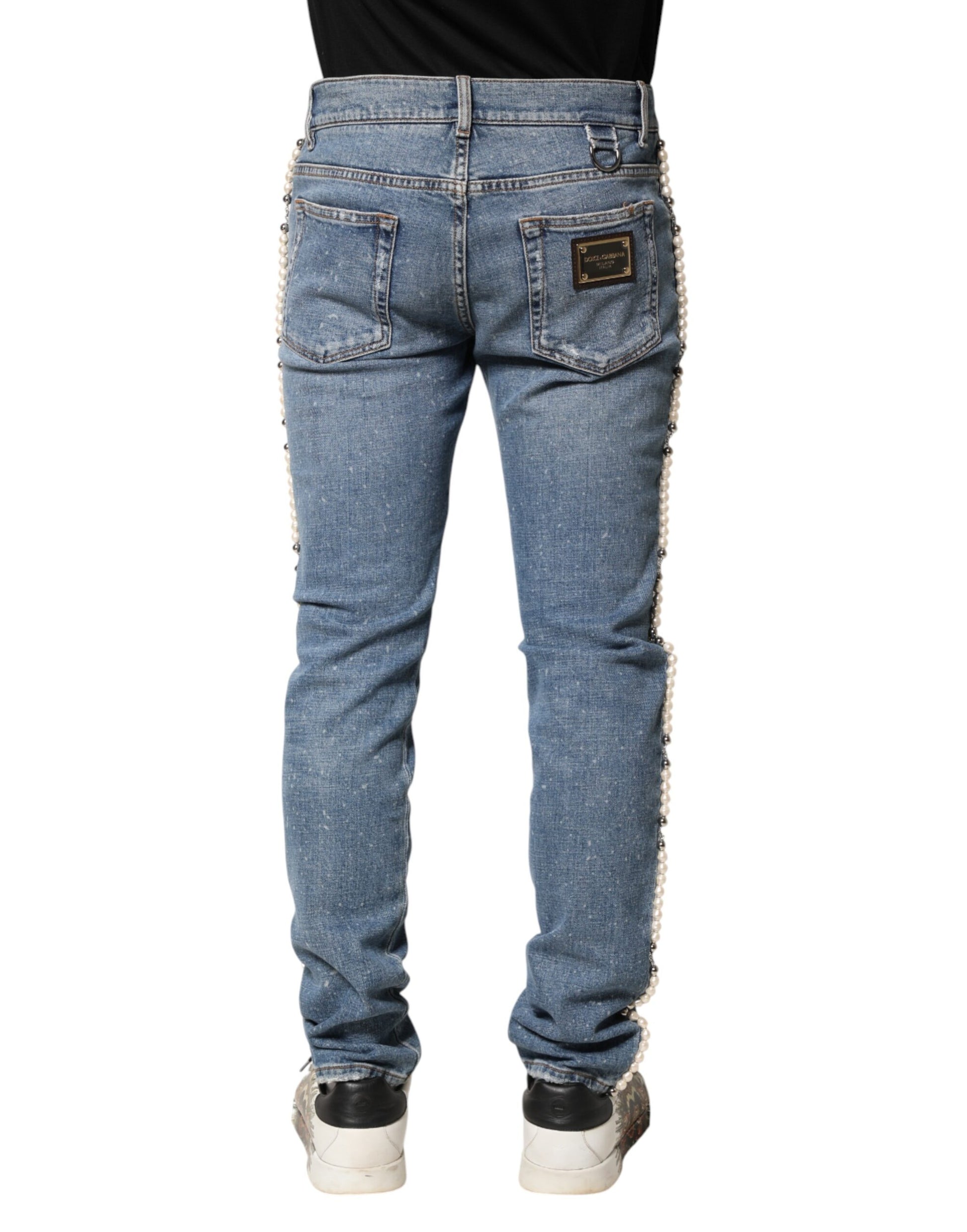 Dolce & Gabbana Blue Embellished Cotton Skinny Denim Jeans | Regal Royce