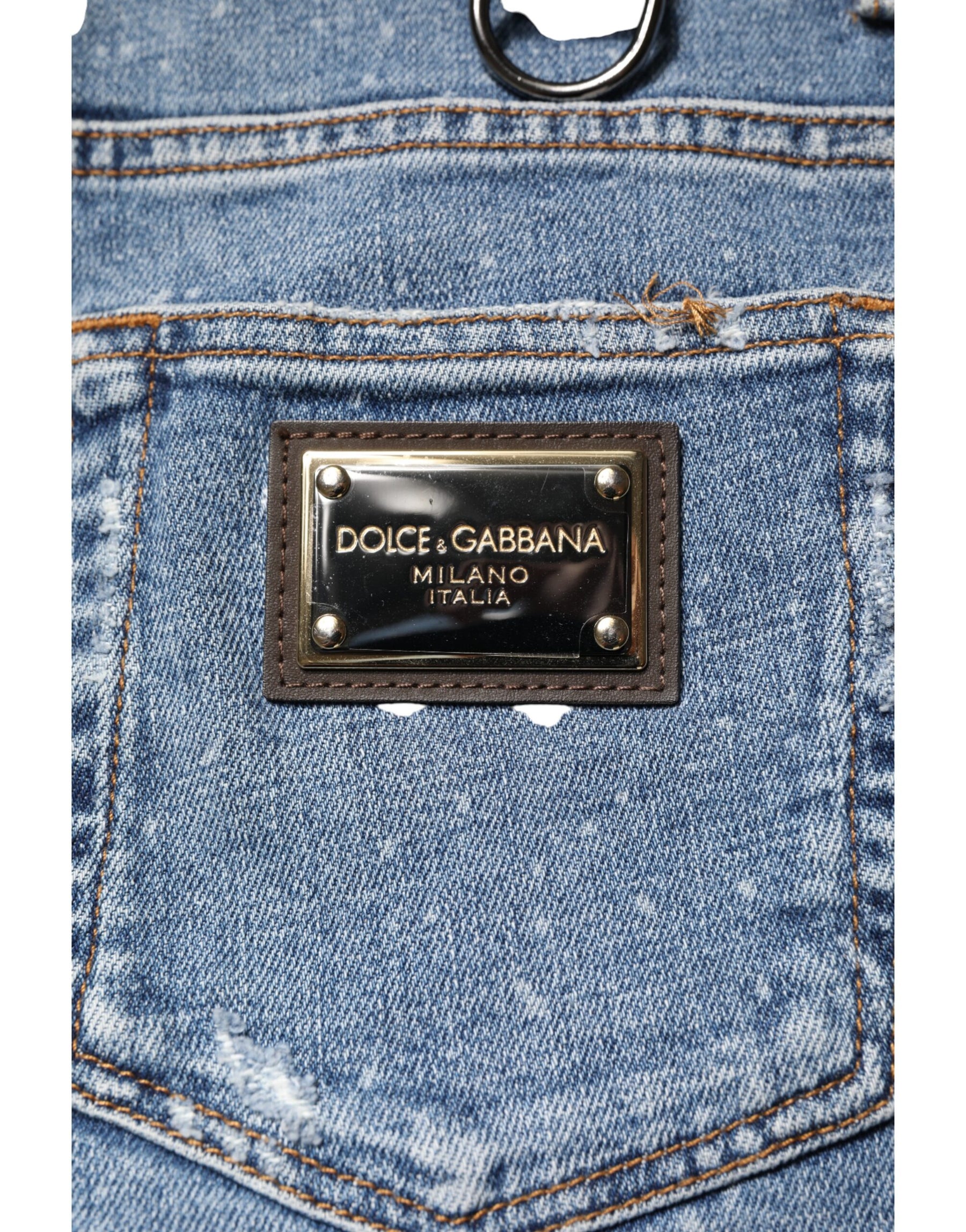 Dolce & Gabbana Blue Embellished Cotton Skinny Denim Jeans | Regal Royce