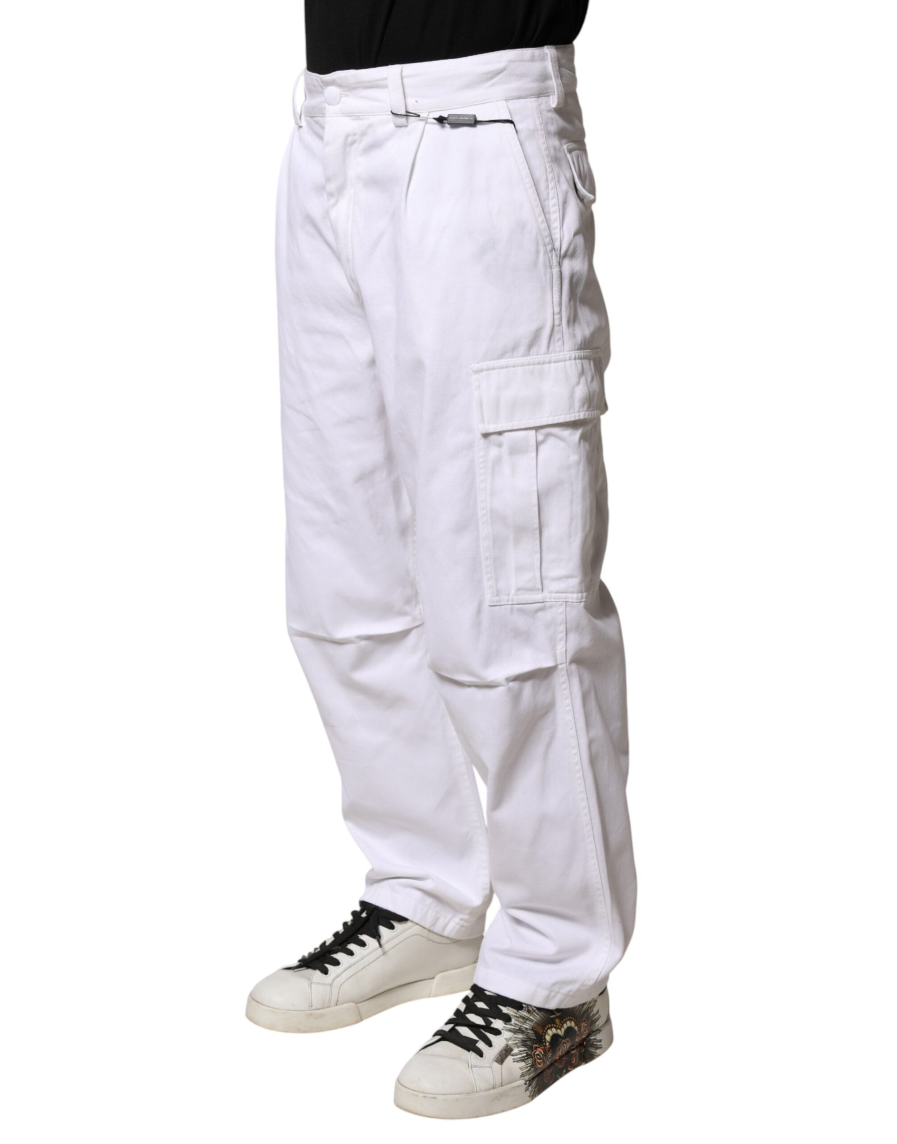 Dolce & Gabbana White Cotton Men Cargo Denim Trouser Jeans | Regal Royce